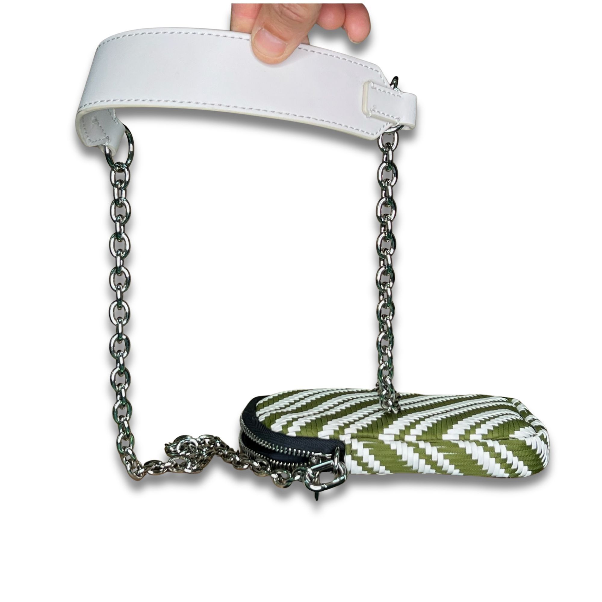 BIMBA Y LOLA Bimba Y Lola Green & White Striped Crossbody Bag With Chain Size ONE SIZE - 6 Thumbnail