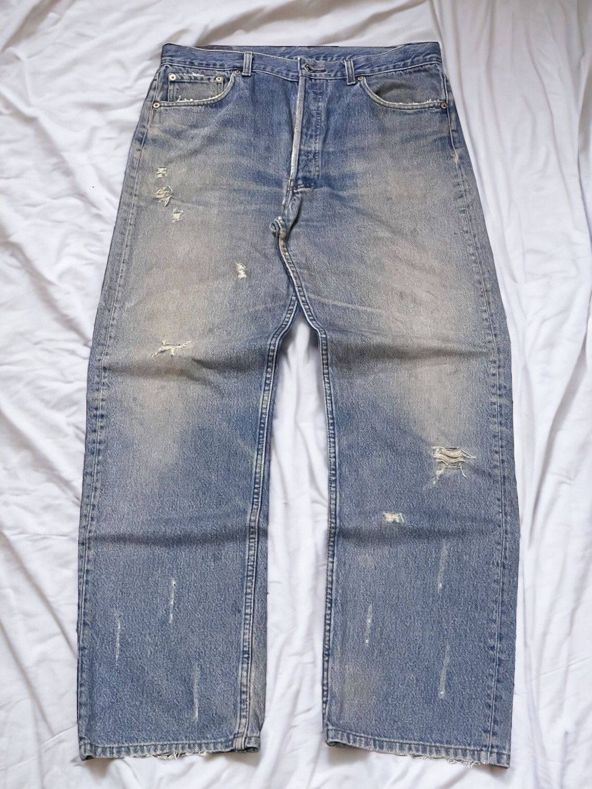 LVC × Levi's × Vintage Vintage Levis 501 Muddy Wash Distressed Jeans Size US 34 / EU 50 - 1 Thumbnail