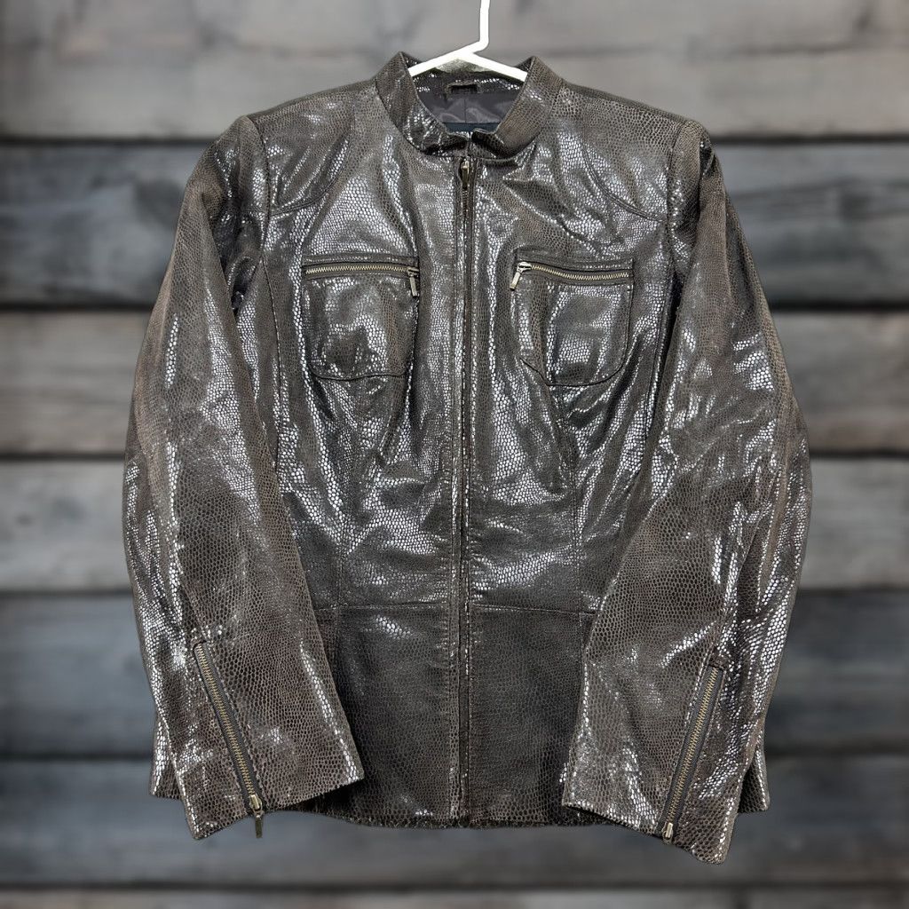 Alfani VINTAGE Alfani Jacket Womens M Brown Snakeskin Style Genuine Leather Biker Y2K Size M / US 6-8 / IT 42-44 - 1 Thumbnail