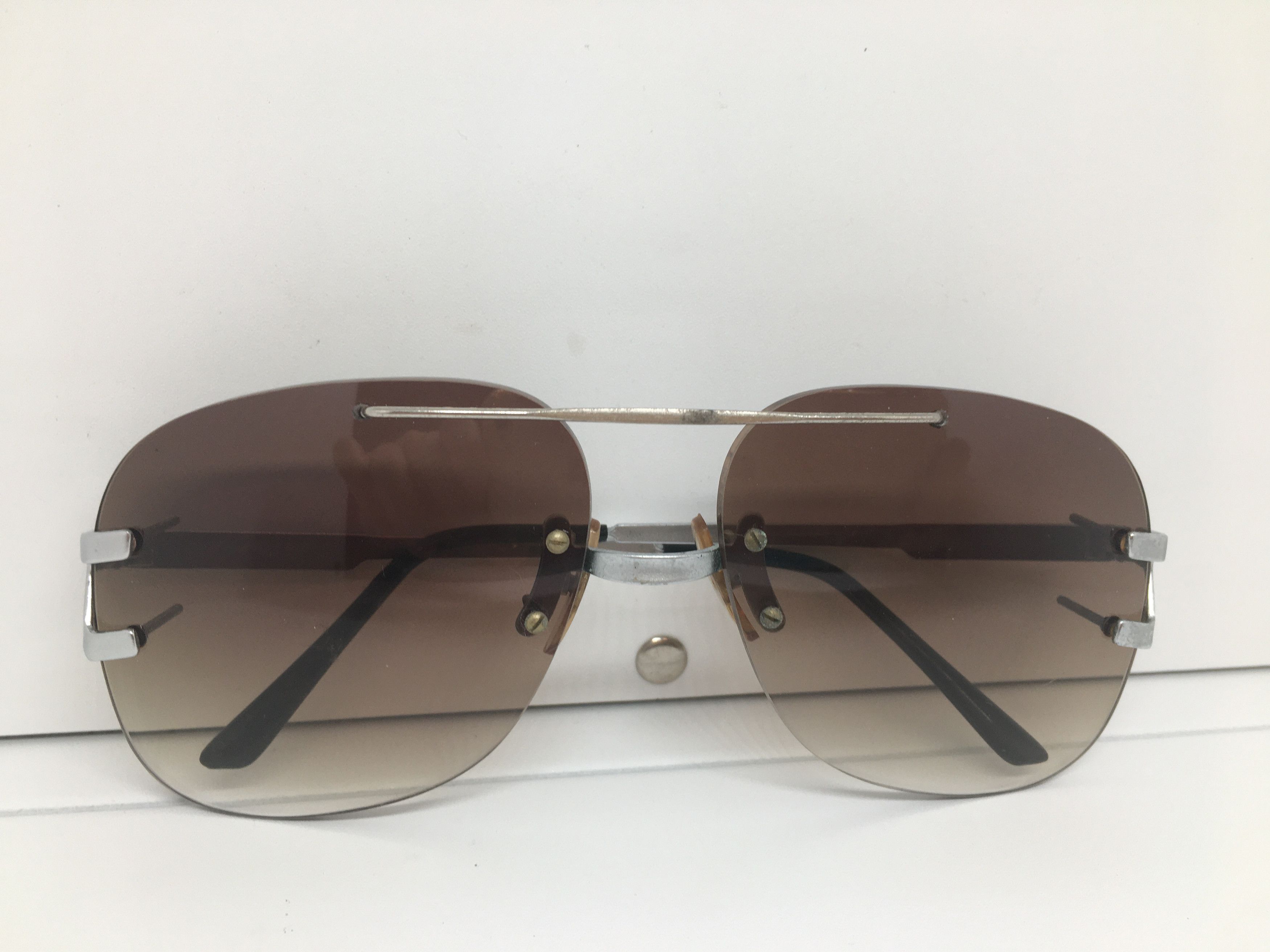 Vintage Vintage 70s Silver Rimless Avitor Sunglasses Frame Italy Size ONE SIZE - 7 Thumbnail