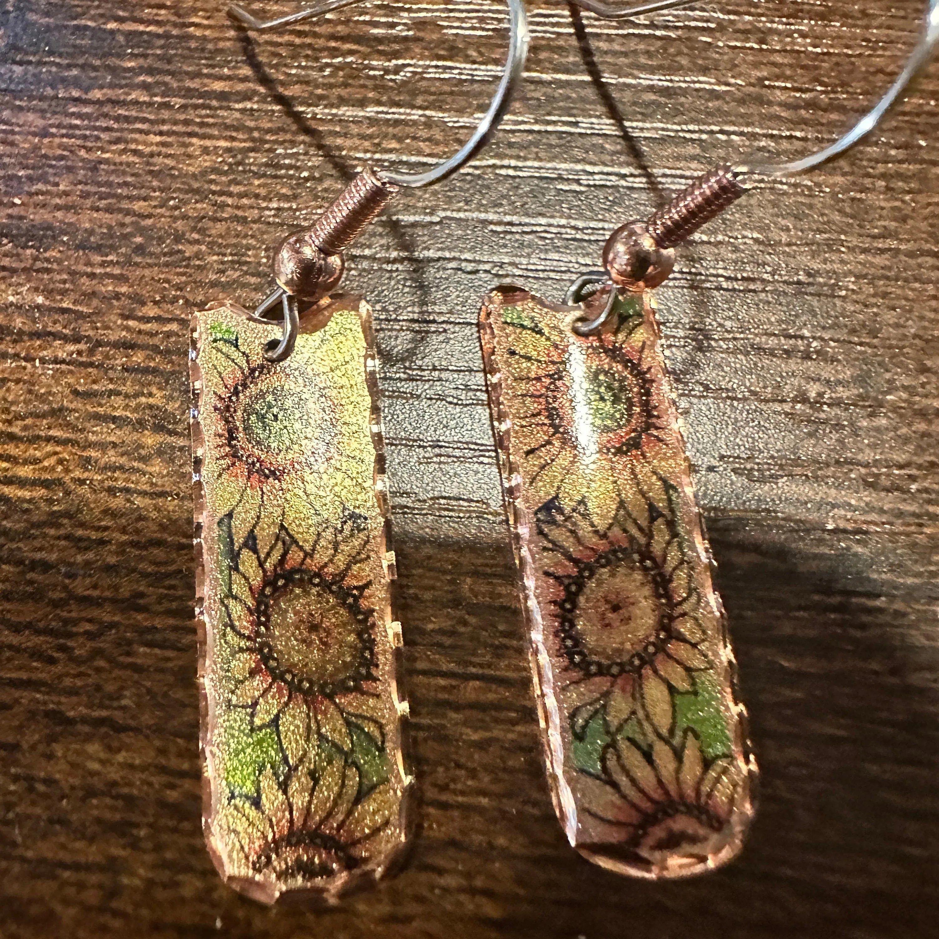 Other Handcrafted Copper Diamond Cut Sunflower Wire Drop Earrings, Size ONE SIZE - 3 Thumbnail
