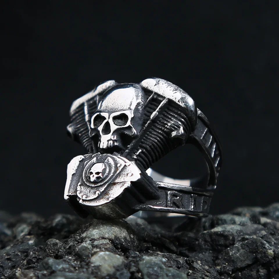 Japanese Brand × Jewelry × Vintage Vintage Steampunk Motorcycle Engine Skull Ring Size ONE SIZE - 3 Thumbnail