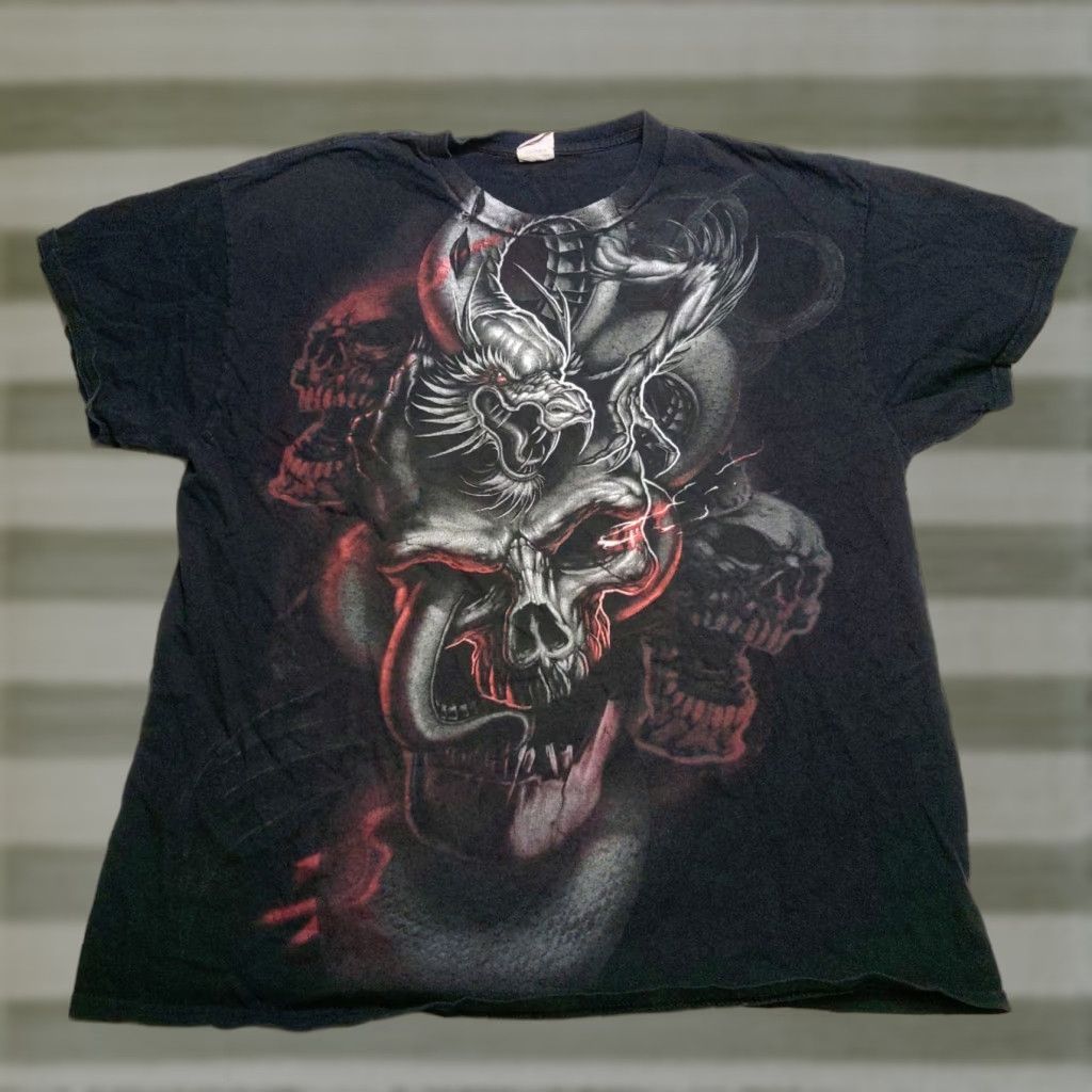 Gildan VTG Gildan Dragon Skulls Tribal Novelty T Shirt Adult XL Black Size US XL / EU 56 / 4 - 1 Thumbnail