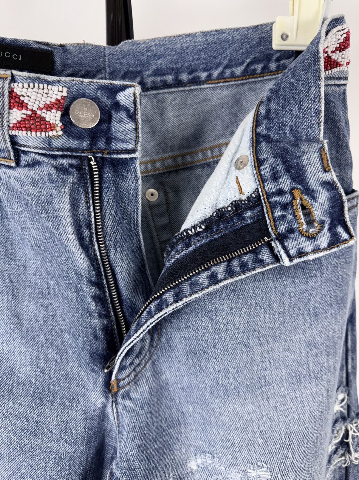 Gucci S/S 1999 Distressed Aztec Beaded Denim Jeans Size US 28 / EU 44 - 10 Thumbnail