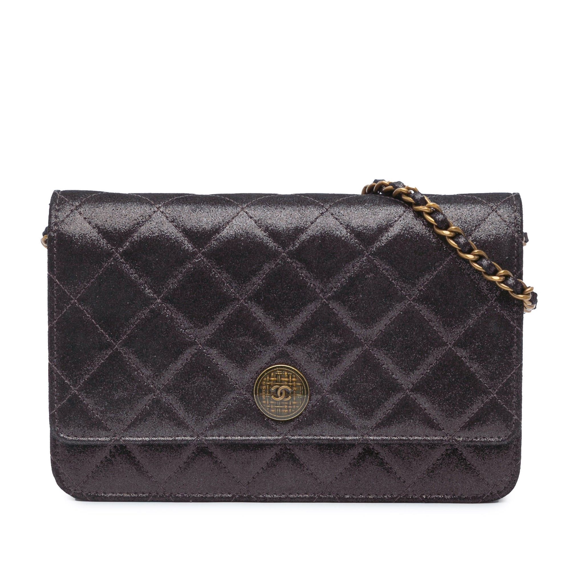 Chanel Chanel Metiers d'Art Quilted Iridescent Lambskin Tartan Button Wallet On Chain Brown Size ONE SIZE - 1 Thumbnail
