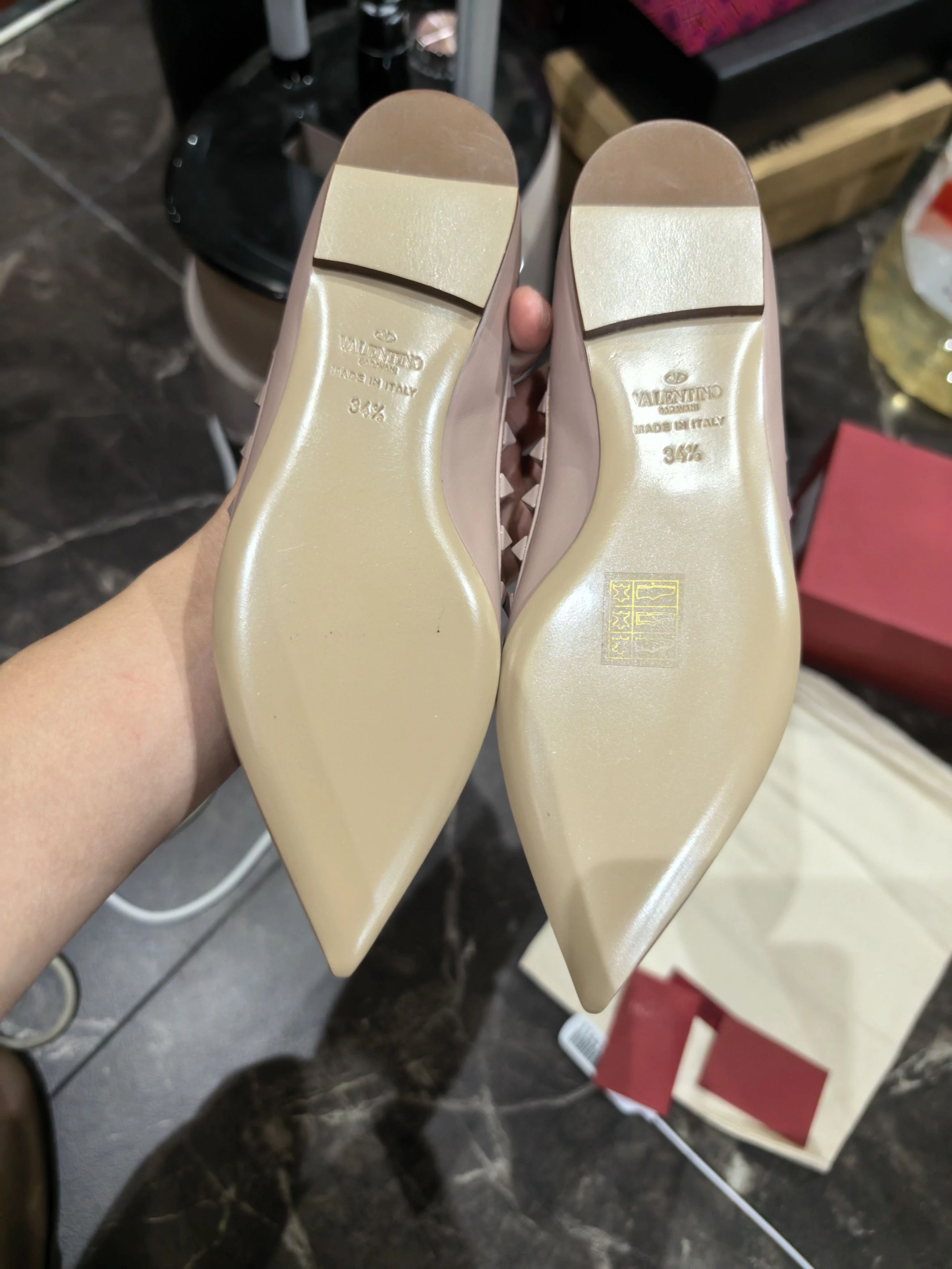 Valentino Valentino Nude Pink Studded Flat Shoes 34.5 Size US 4 / IT 34 - 5 Thumbnail