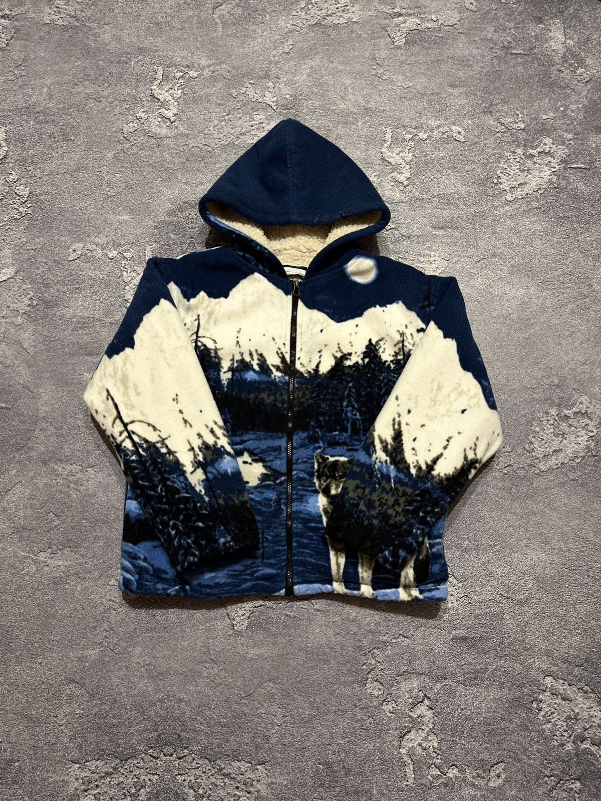 Vintage Vintage Wolf Fleece Jacket All Over Print Full Zip Size US S / EU 44-46 / 1 - 1 Thumbnail