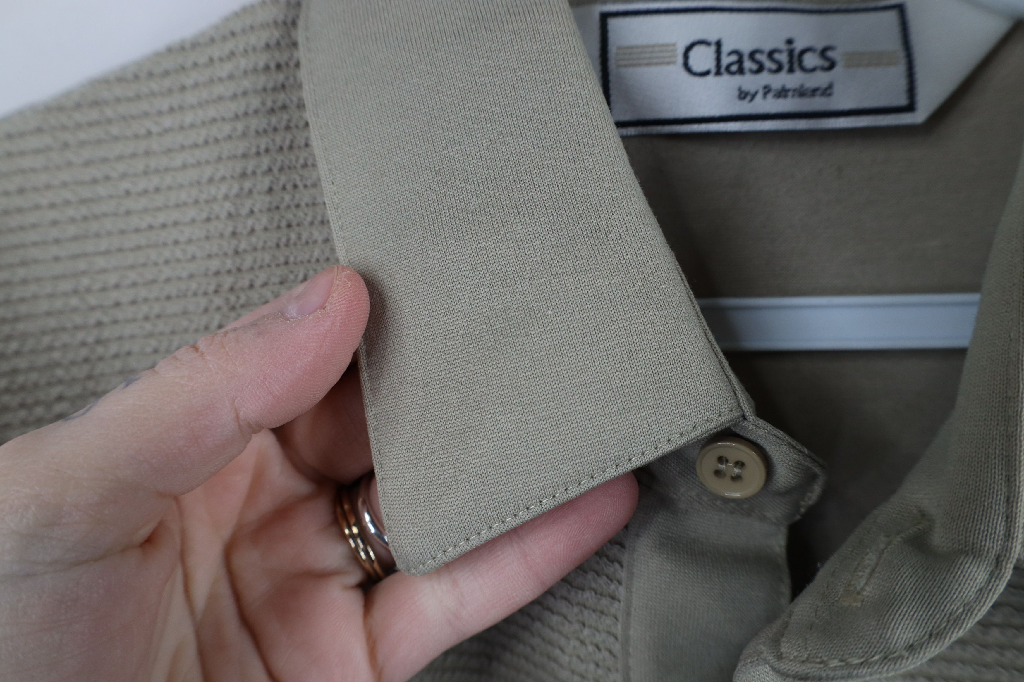 Vintage Vintage 90s Streetwear Ribbed Knit Pullover Polo Shirt Beige Size US M / EU 48-50 / 2 - 5 Thumbnail