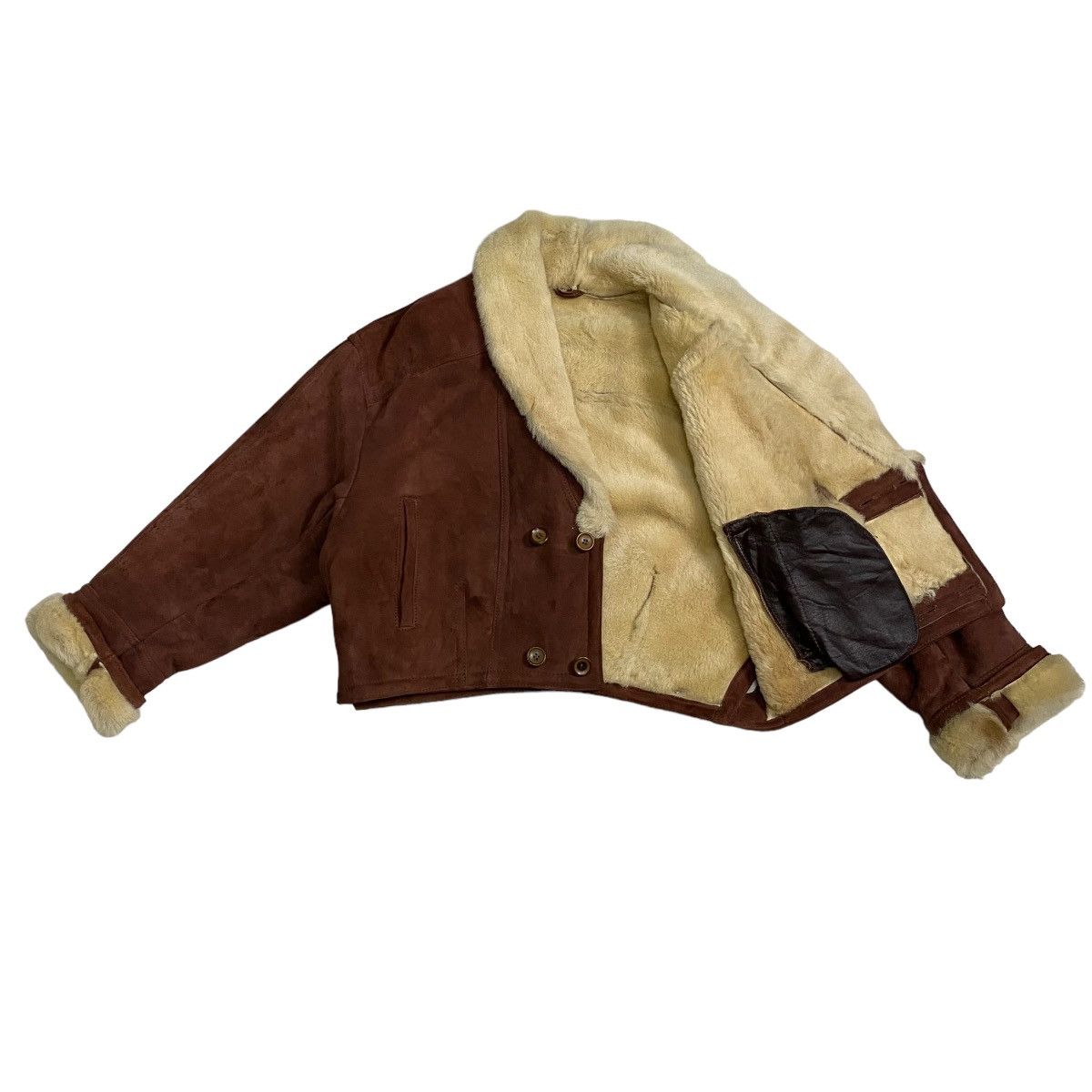 Handmade Massini Fur Faux double breasted cropped leather jacket Size US M / EU 48-50 / 2 - 6 Thumbnail