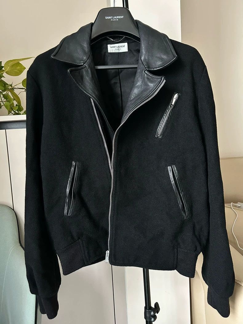 Saint Laurent Paris Saint Laurent Black Wool Leather Zip Jacket-2506 Size US L / EU 52-54 / 3 - 1 Thumbnail