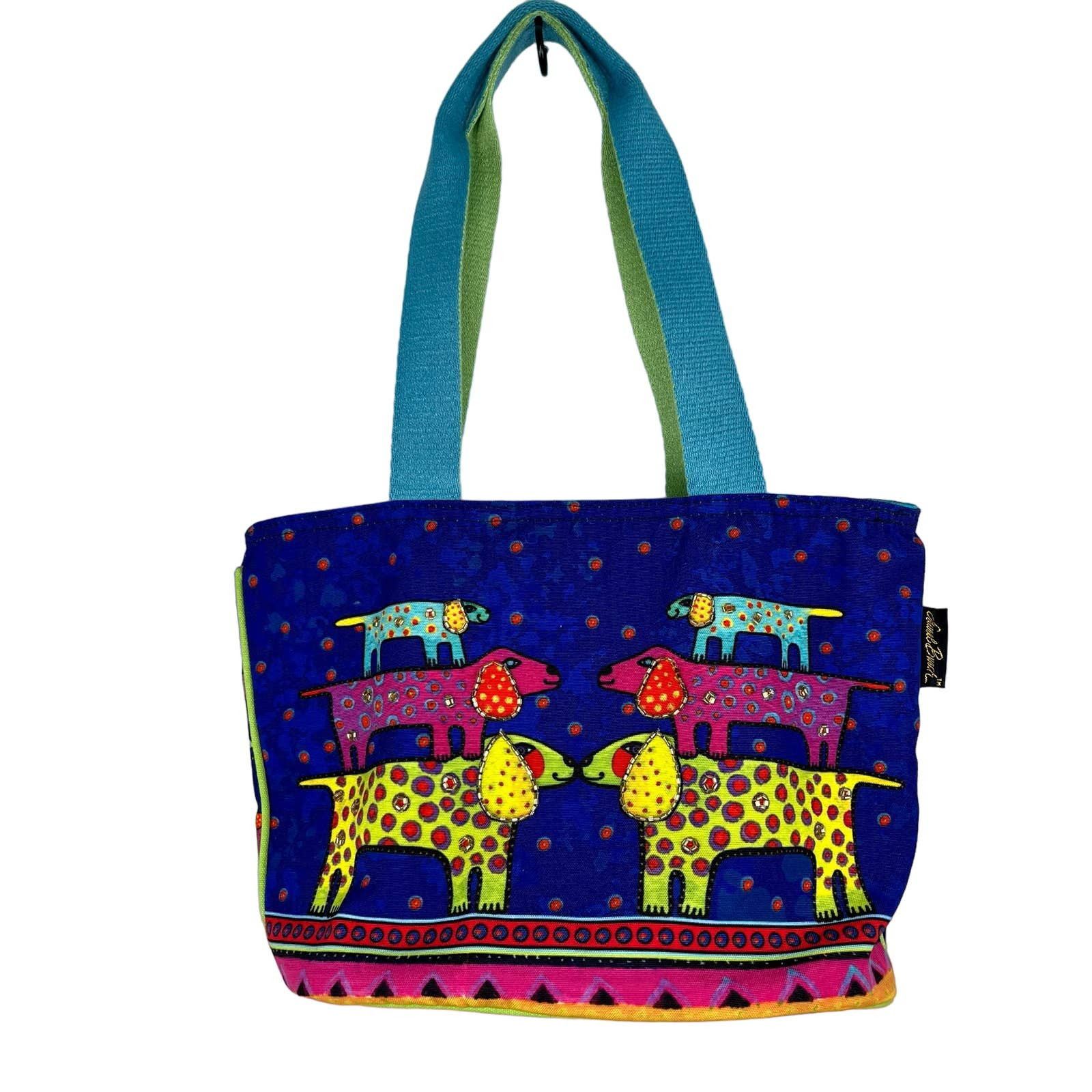 Petit Sac à Main Laurel Burch - Motif Chiens Multicolore - En Coton - Style Main Handbag - Occasion Bon État