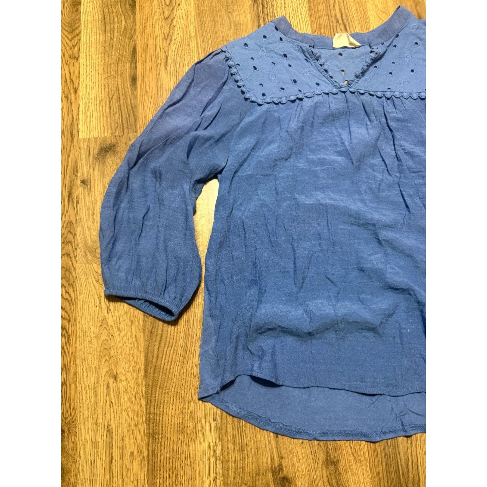 Vintage Ember Blouse Women's Large Blue Long Sleeve V-Neck Shirt Casual Modern Basic Womens Era: Contemporary Size L / US 10 / IT 46 - 3 Thumbnail