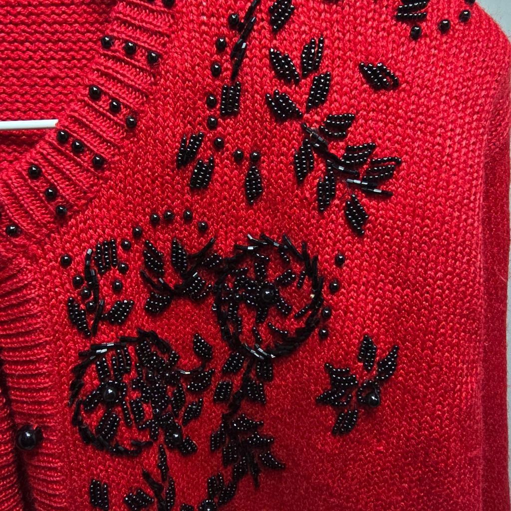 The Unbranded Brand Women's Dana Scott Red & Black Beaded Cardigan Sweater M Size M / US 6-8 / IT 42-44 - 5 Thumbnail