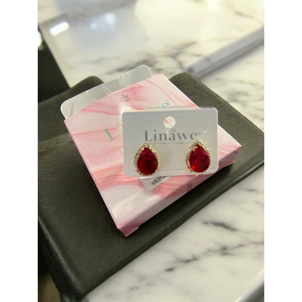 Unknown London Large Ruby Teardrop Women's Earrings White stones Gold Size ONE SIZE - 2 Thumbnail