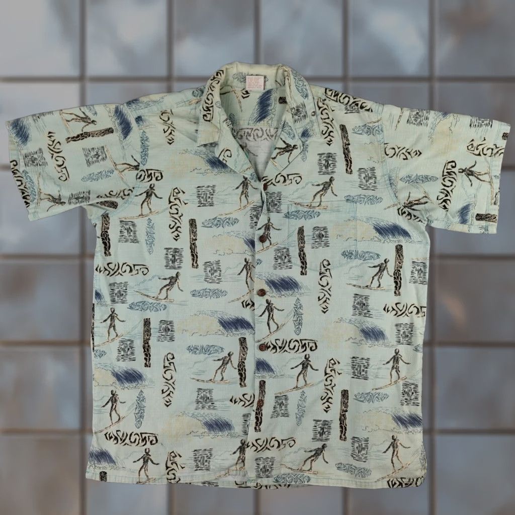 Vivobarefoot VINTAGE Go Barefoot Hawaiian Shirt Mens 2XL Blue Surfing All Over Print USA Made Size US XXL / EU 58 / 5 - 1 Thumbnail