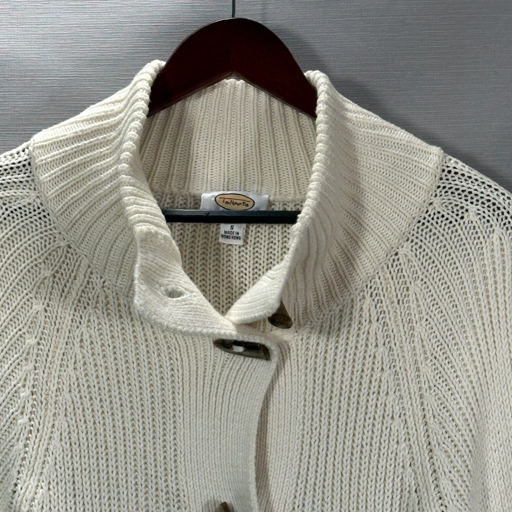 Talbots Talbots Sweater Cardigan Womens S Ivory Cotton Blend Mock Neck Button Toggle Knit Size S / US 4 / IT 40 - 2 Thumbnail