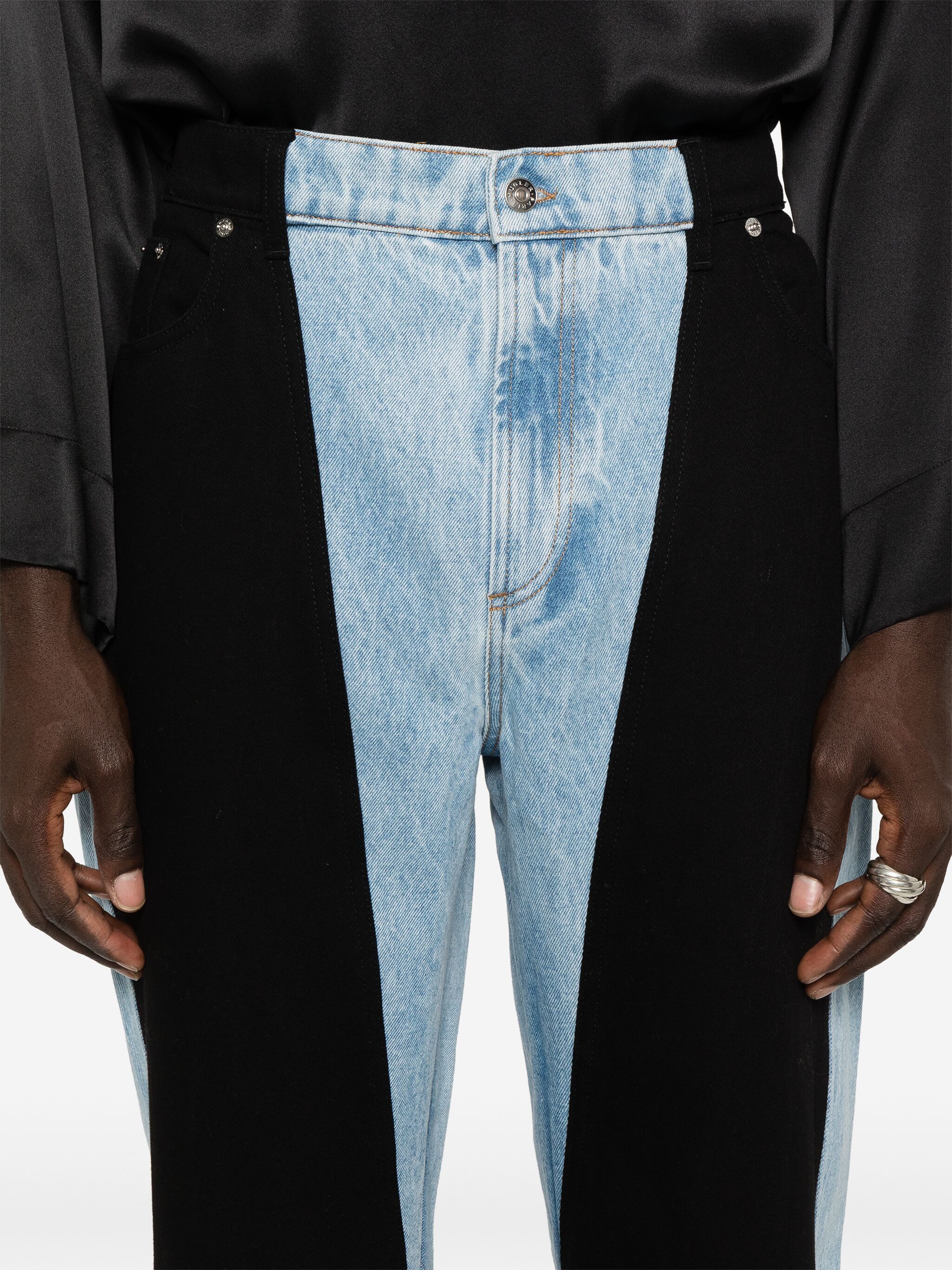 Mugler o1s22i1n1124 Two-Tone Denim Jeans in Blue & Black Size US 30 / EU 46 - 5 Thumbnail