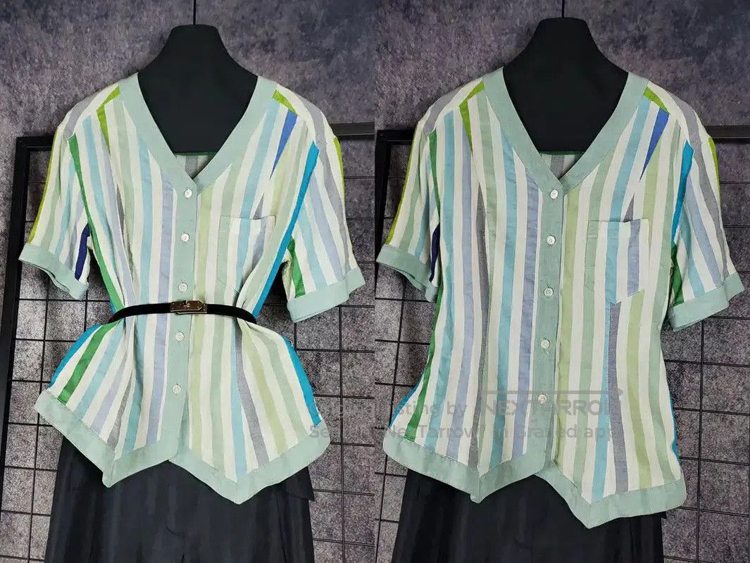 Dior Dior Summer Blue Striped Short Sleeve Top . Size L / US 10 / IT 46 - 1 Thumbnail
