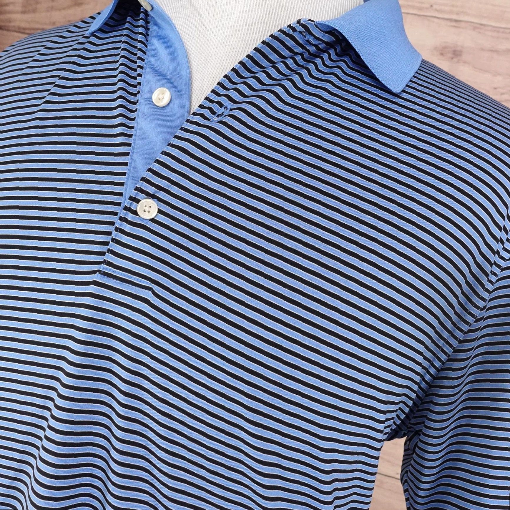 Vintage Greg Norman Polo Shirt Mens Large Blue Black Stripe PlayDry Golf Performance Shirt Size US L / EU 52-54 / 3 - 2 Thumbnail