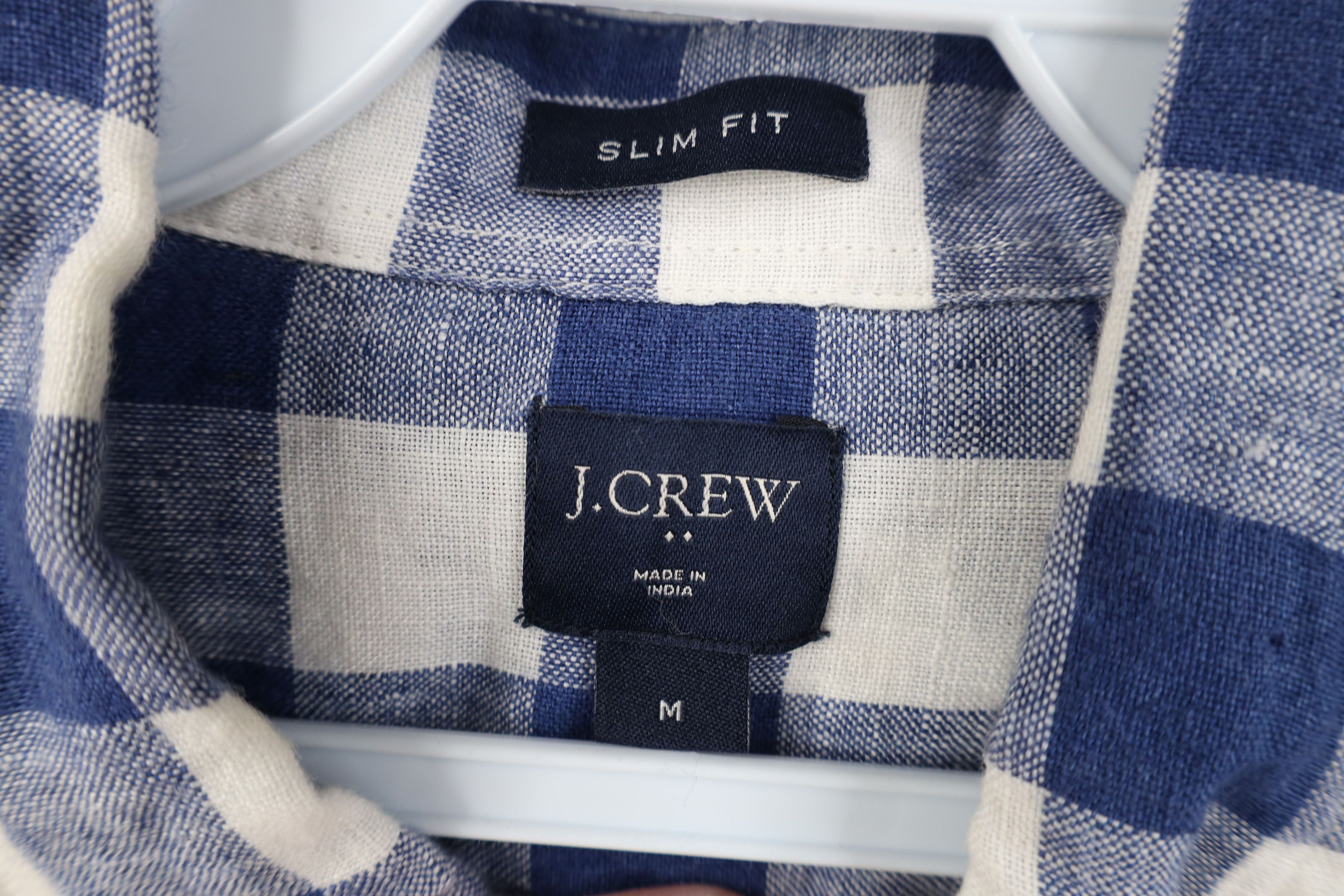 J.Crew J Crew Fit Linen Knit Collared Button Down Shirt Blue Plaid Size US M / EU 48-50 / 2 - 8 Thumbnail