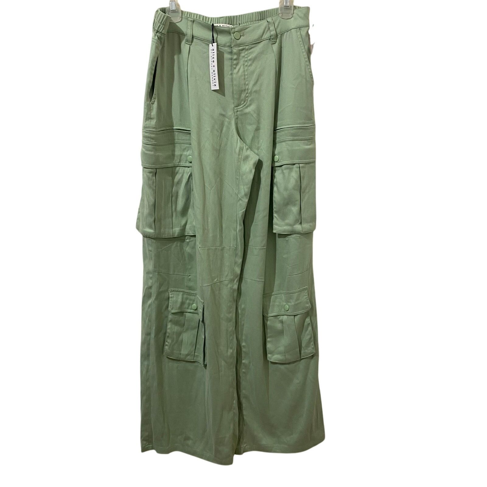Alice + Olivia Alice + Olivia Joette Cargo Wide Leg Pants Seamoss Green NWT Size 34" / US 12 / IT 48 - 2 Thumbnail