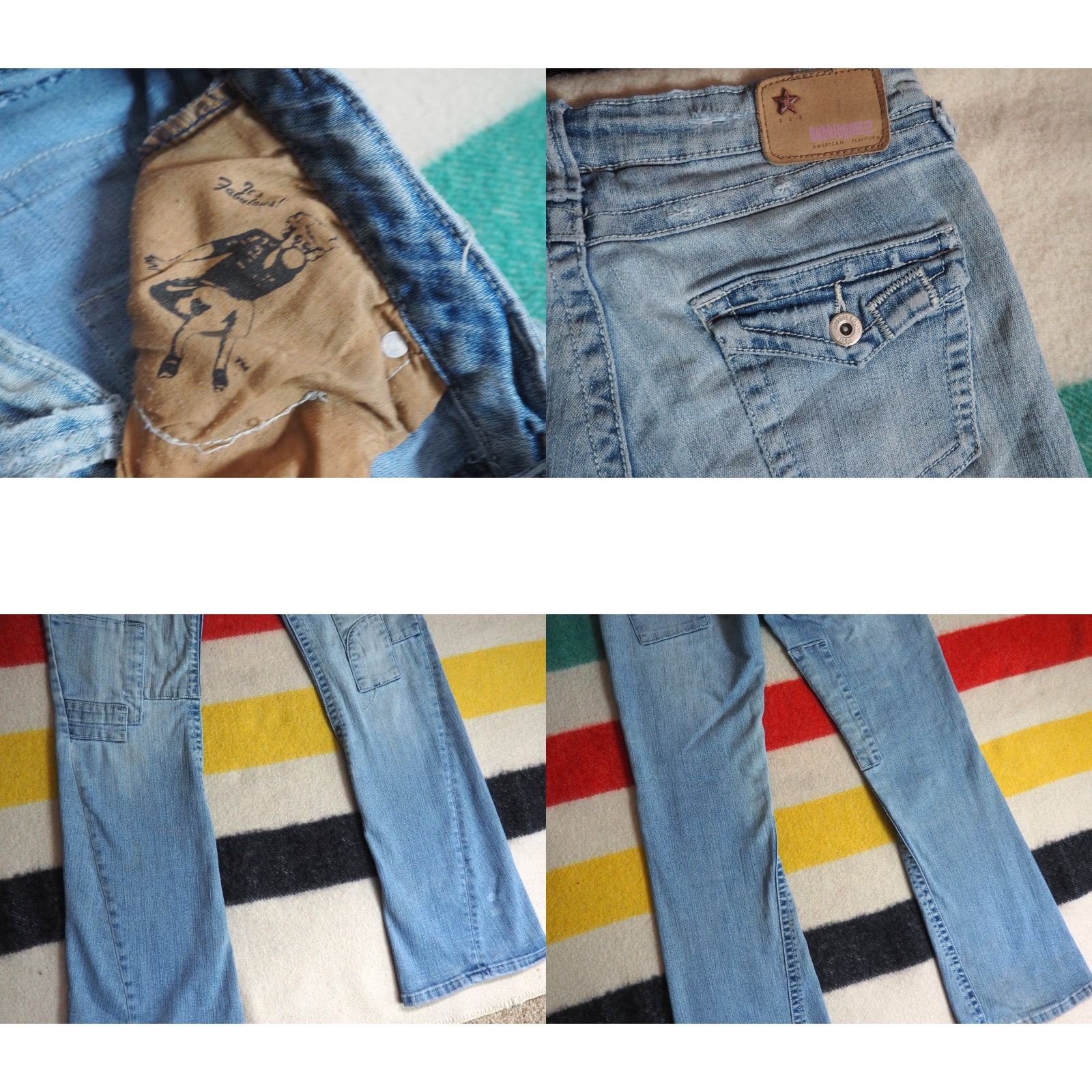 Vintage VTG Bubblegum Jeans Low Rise 29x31 Denim Flare Patchwork Blue Womens Regular Front Pockets Logo Grunge 2000s Style Size 29" - 8 Thumbnail