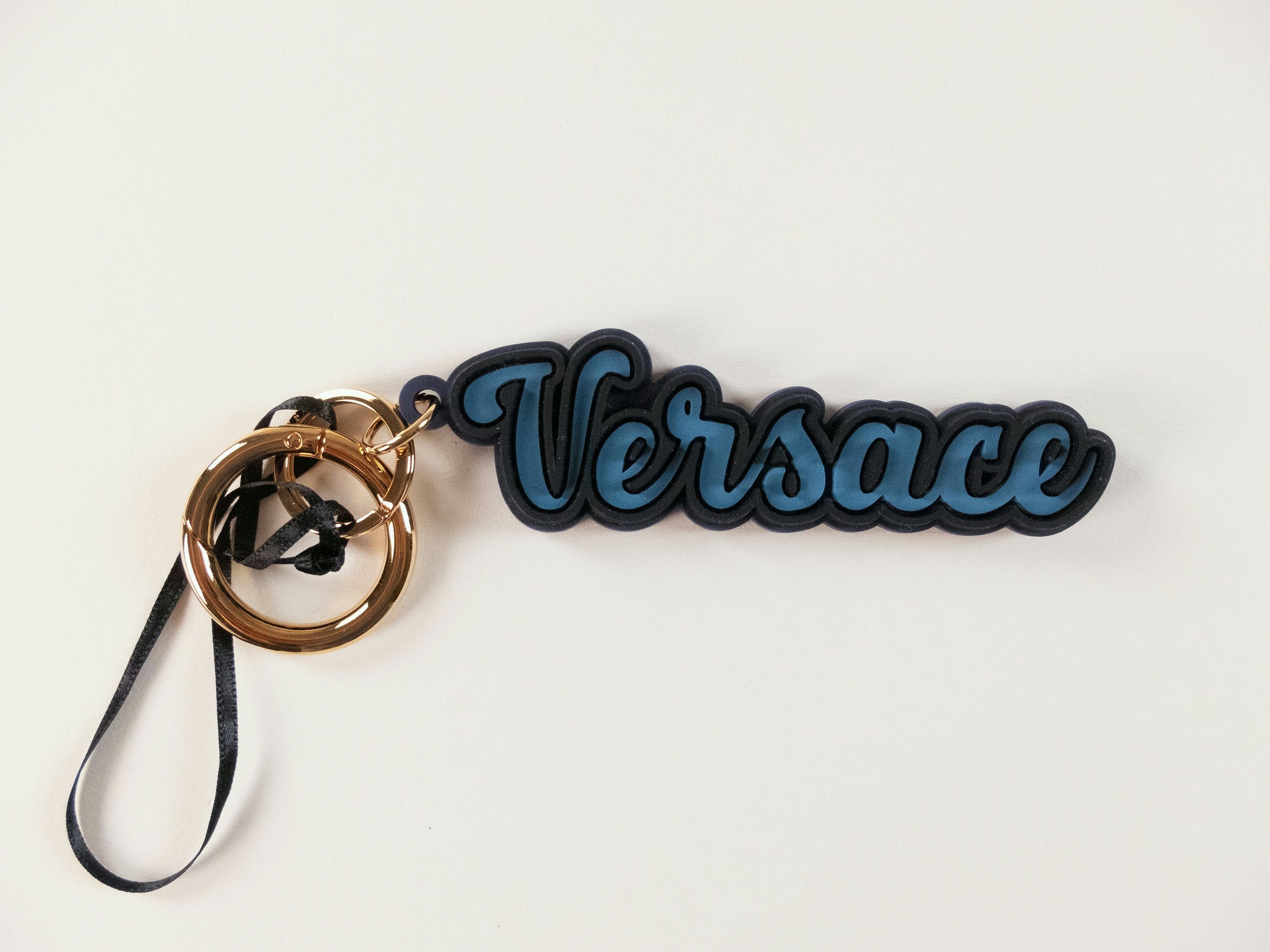 Versace VERSACE blue black logo pendant varsity silicone keyring Size ONE SIZE - 2 Thumbnail