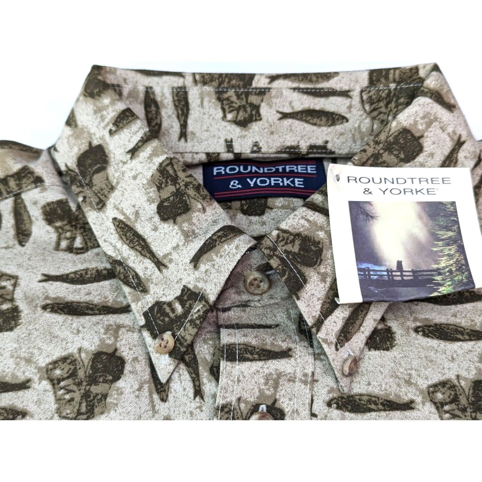 Roundtree & Yorke ROUNDtree & Yorke Fishing Themed All Over Print Shirt Men LG Beige Long Sleeve Size US L / EU 52-54 / 3 - 3 Thumbnail