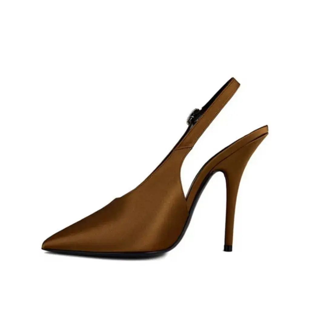 Saint Laurent Paris o1b1hav110924 Yasmeen Slingback Pumps in Silk Satin in Brown Size US 6.5 / IT 36.5 - 3 Thumbnail