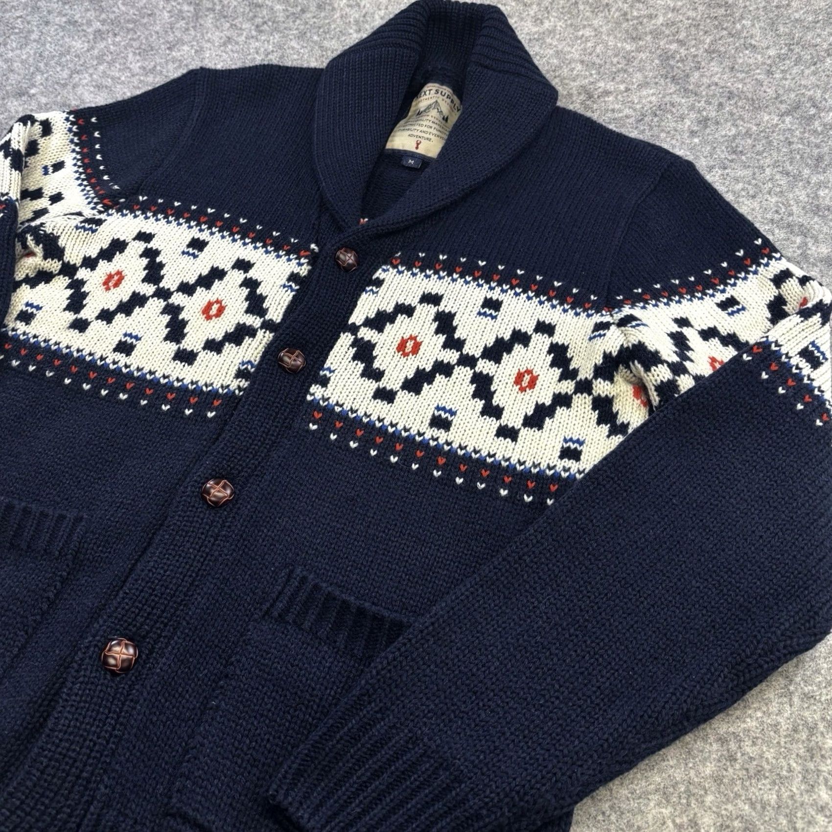 NEXT VINTAGE? no. NEXT cardigan medium mens shawl collar navy button front acrylic wool blend knit Size US M / EU 48-50 / 2 - 3 Thumbnail