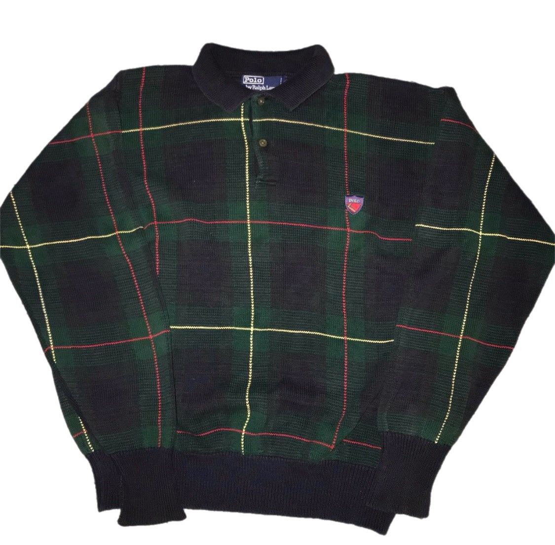 image of Polo Ralph Laurent Chunky Knit Polo Longsleeve in Green, Men's (Size Large)