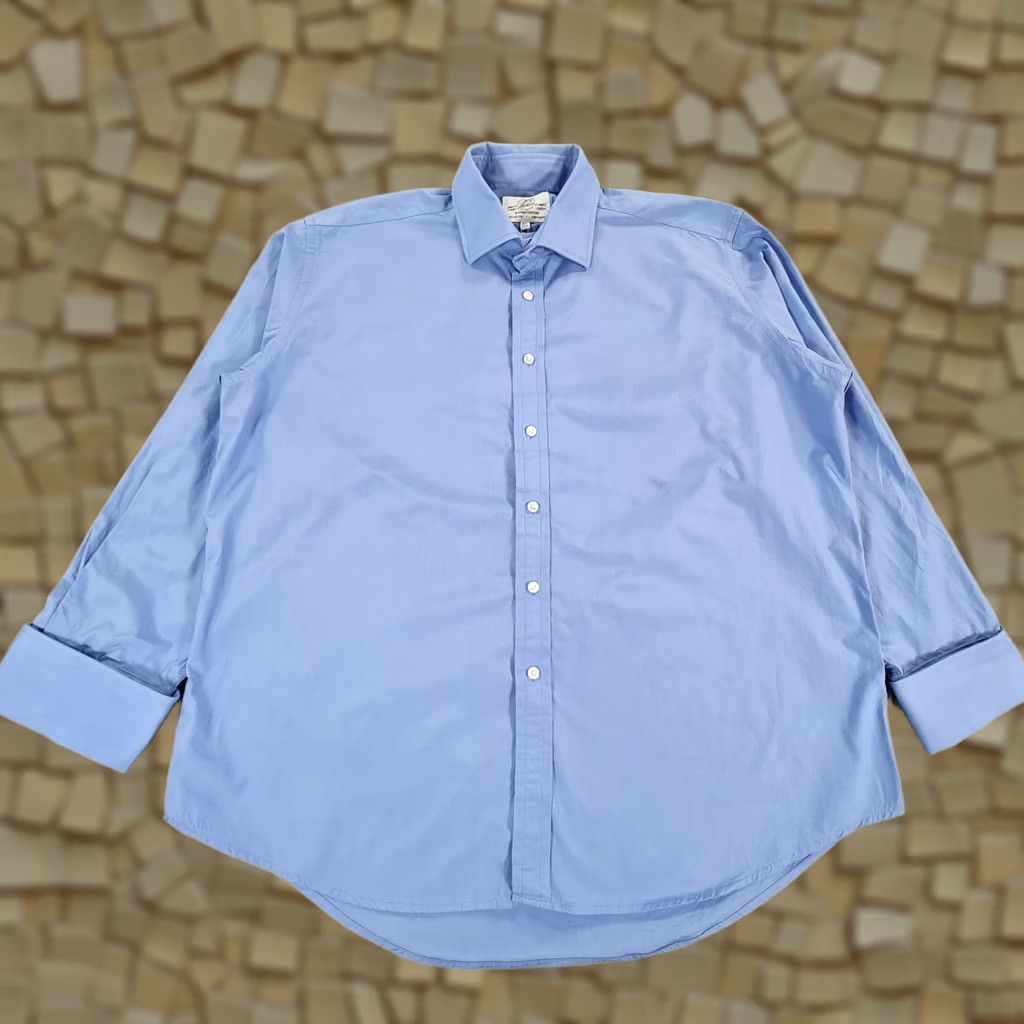 Hudson Harvie and Hudson Mens Shirt Blue 18.5 Dress Shirt Long Sleeve Double Cuff Button Up 100% Cotton Size US XXL / EU 58 / 5 - 1 Thumbnail