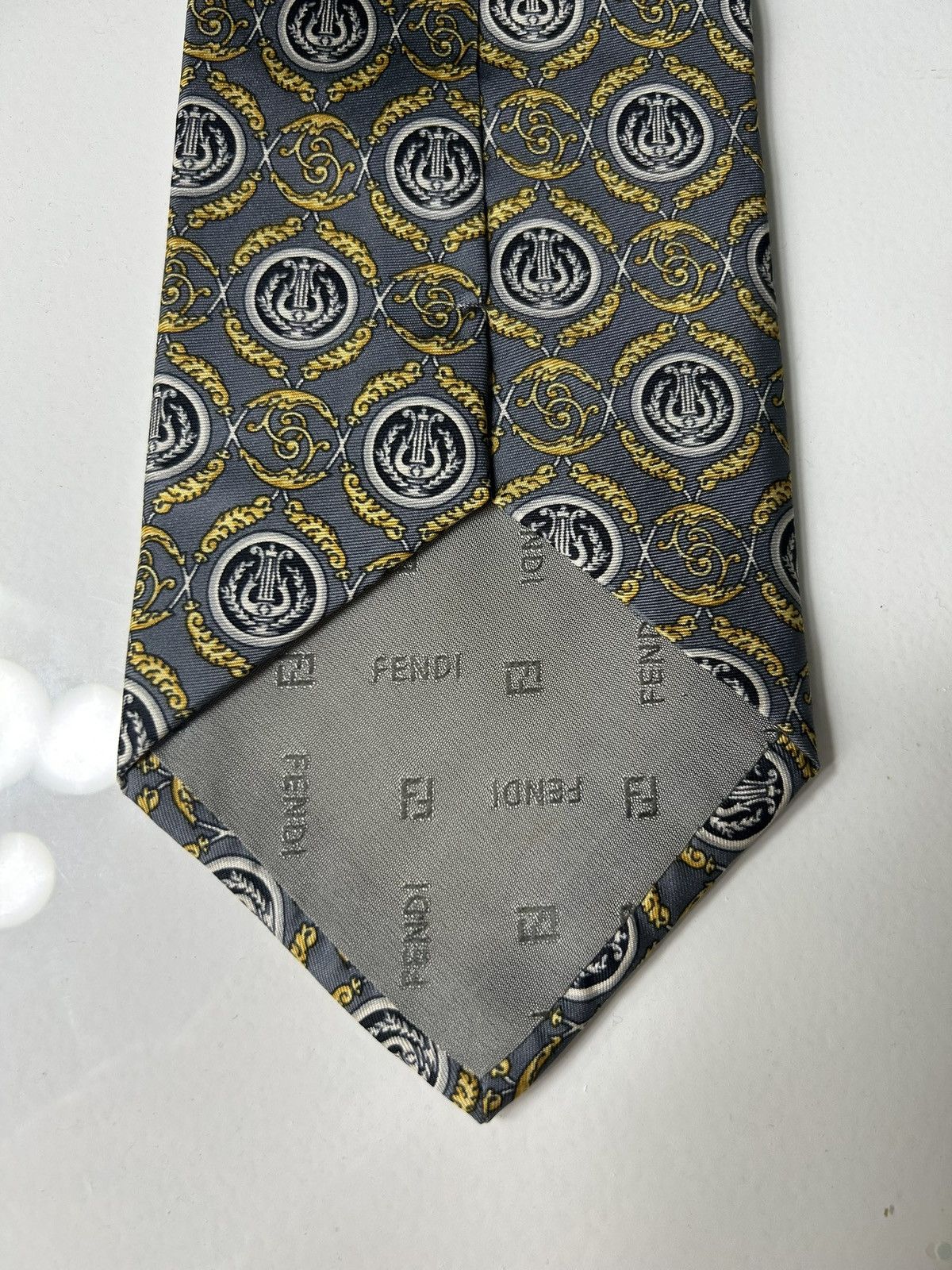 Fendi Vintage Fendi Gray & Gold Patterned Men's Silk Tie Size ONE SIZE - 4 Thumbnail