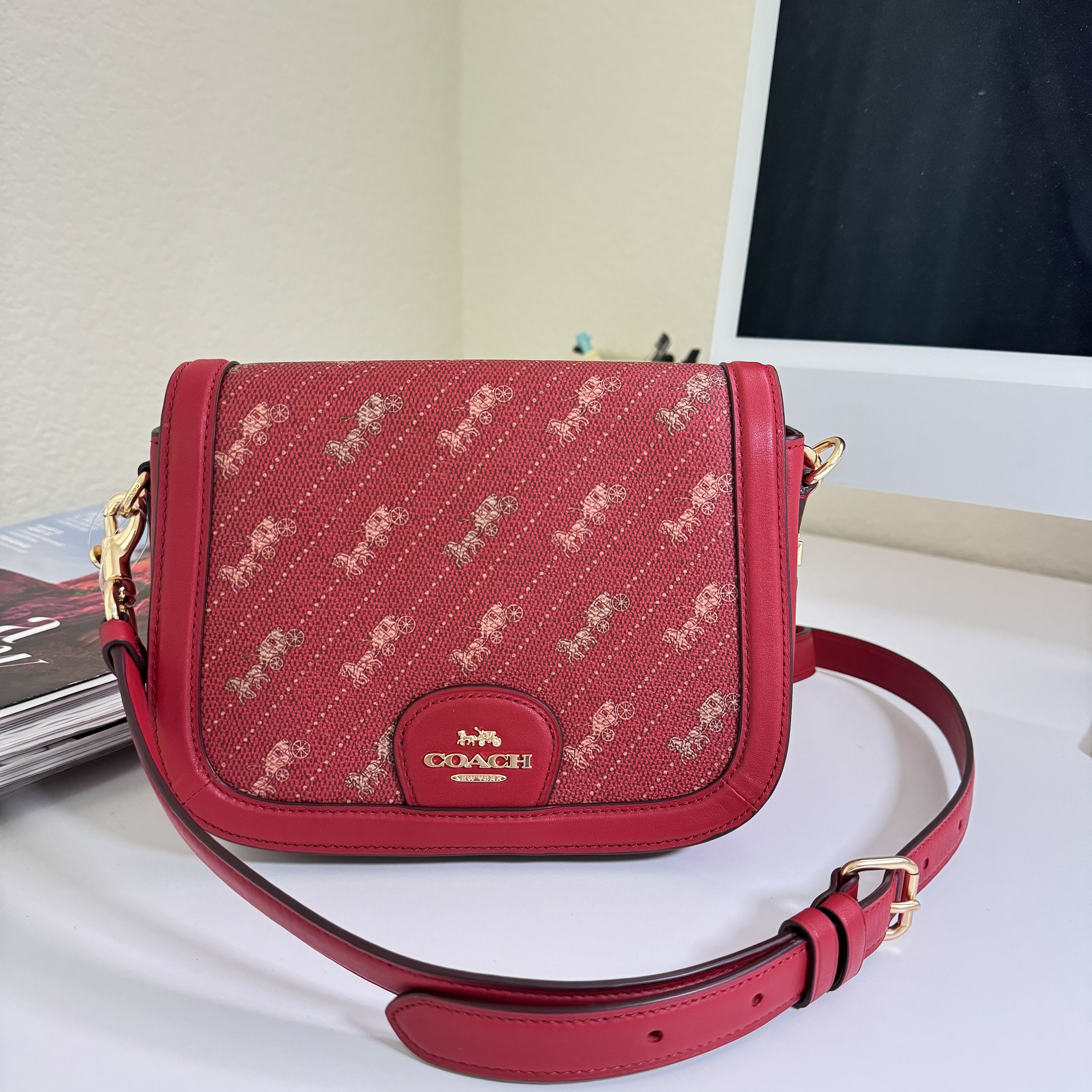 image of Coach Saddle Bag With Horse And Carriage Dot Print C4059, Women's