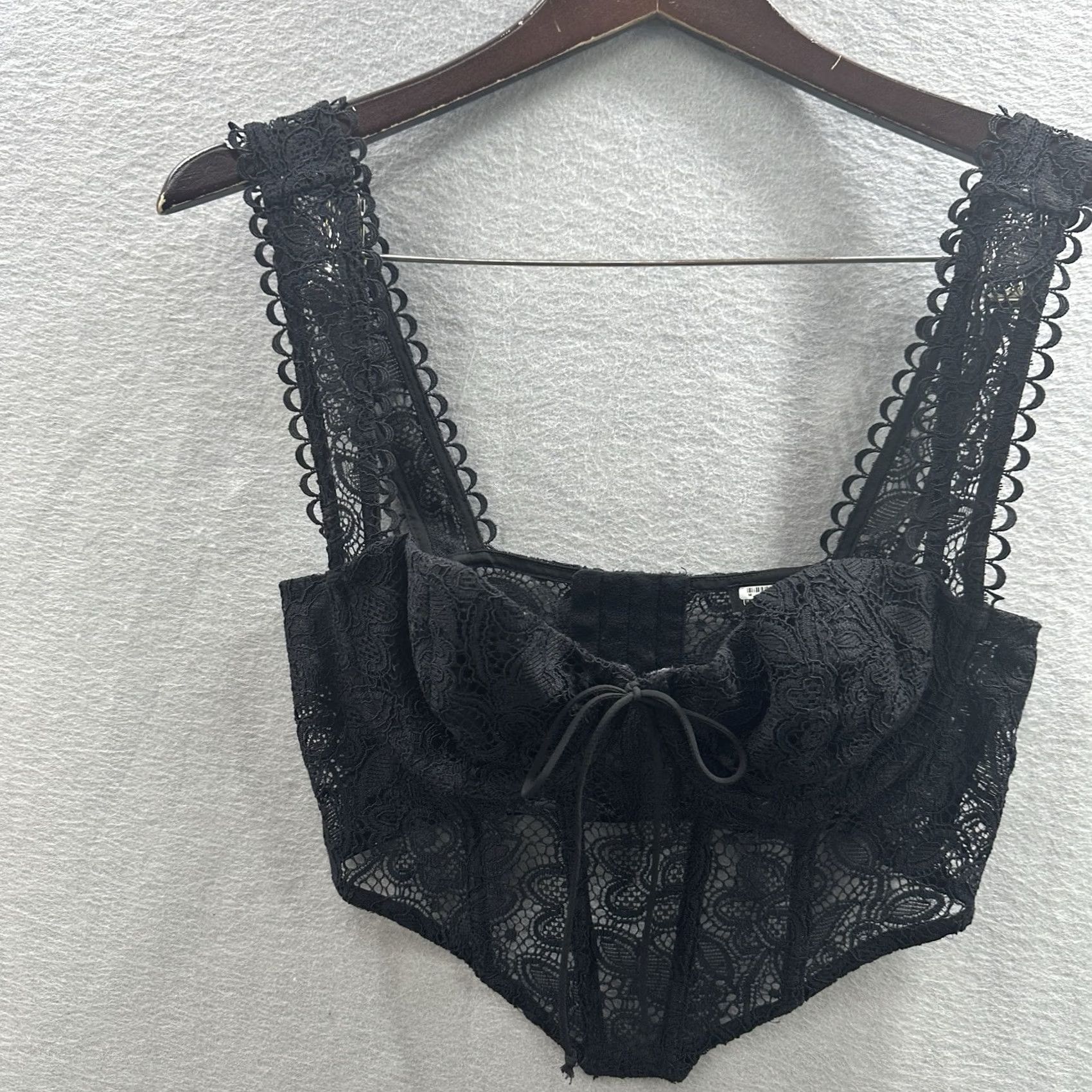 For Love & Lemons For Love And Lemons Sammie Crop Lace Corset Womens Medium Black Cropped Blouse Bohemian Designer 90s Witchy Fashion Womens M Black Size M / US 6-8 / IT 42-44 - 2 Thumbnail