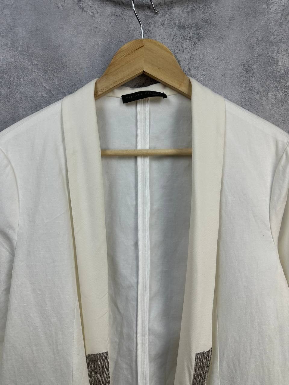 Fabiana Filippi Fabiana Filippi Open Front Embellished Trim Blazer Linen Size M / US 6-8 / IT 42-44 - 4 Thumbnail