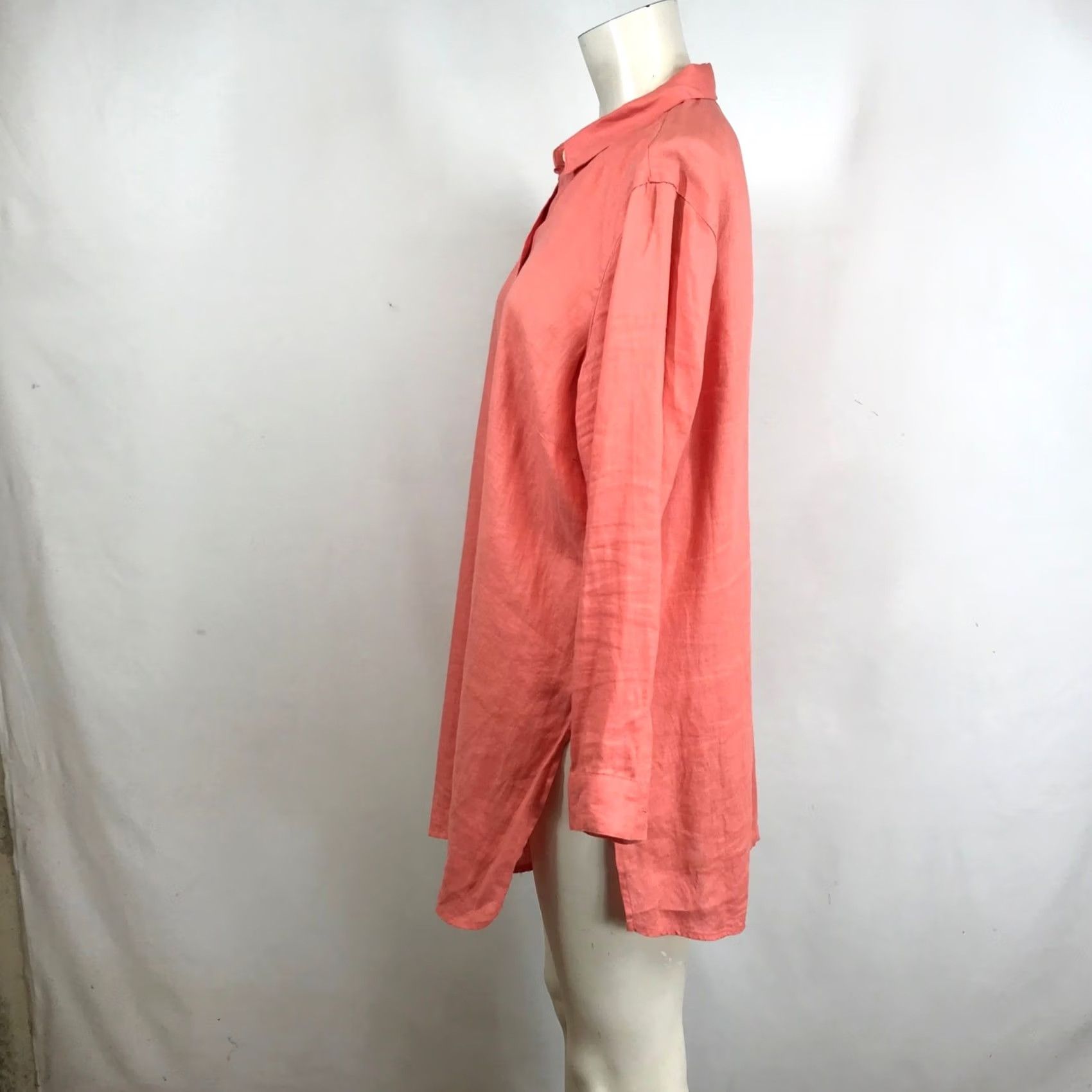 J. Jill J. Jill Love Linen Tunic Shirt Womens PM Coral Pink Button-Down, 100% Linen, Long Sleeve, Relaxed Casual Wear Size M / US 6-8 / IT 42-44 - 6 Thumbnail