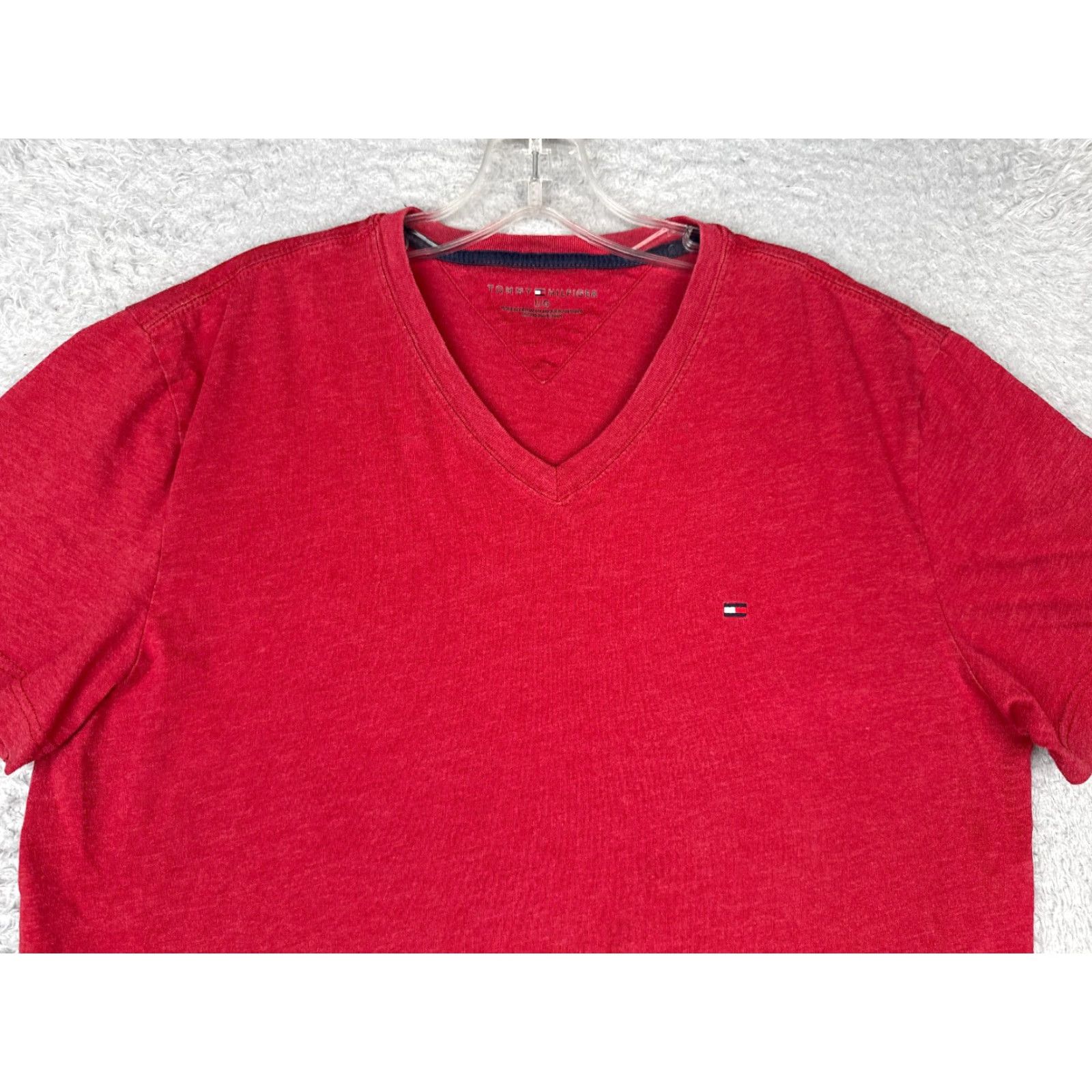 Tommy Hilfiger Tommy Hilfiger Shirt Adult Large Red Short Sleeve V-Neck 100% Cotton Embroidered Logo Men's T‑Shirt Size US L / EU 52-54 / 3 - 4 Thumbnail