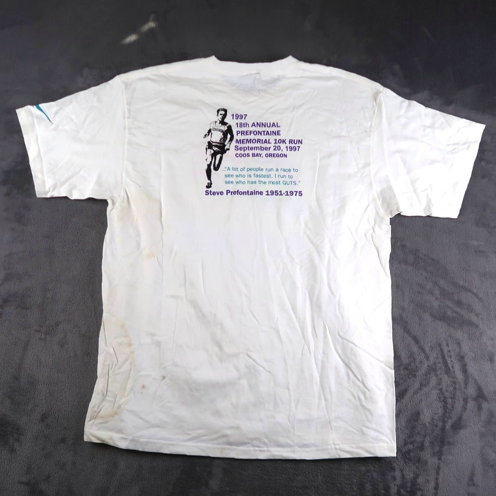 Nike VINTAGE Nike Steve Prefontaine Memorial 10K Run XL T Shirt Men's White 1990s Graphic Tee Size US XL / EU 56 / 4 - 2 Thumbnail