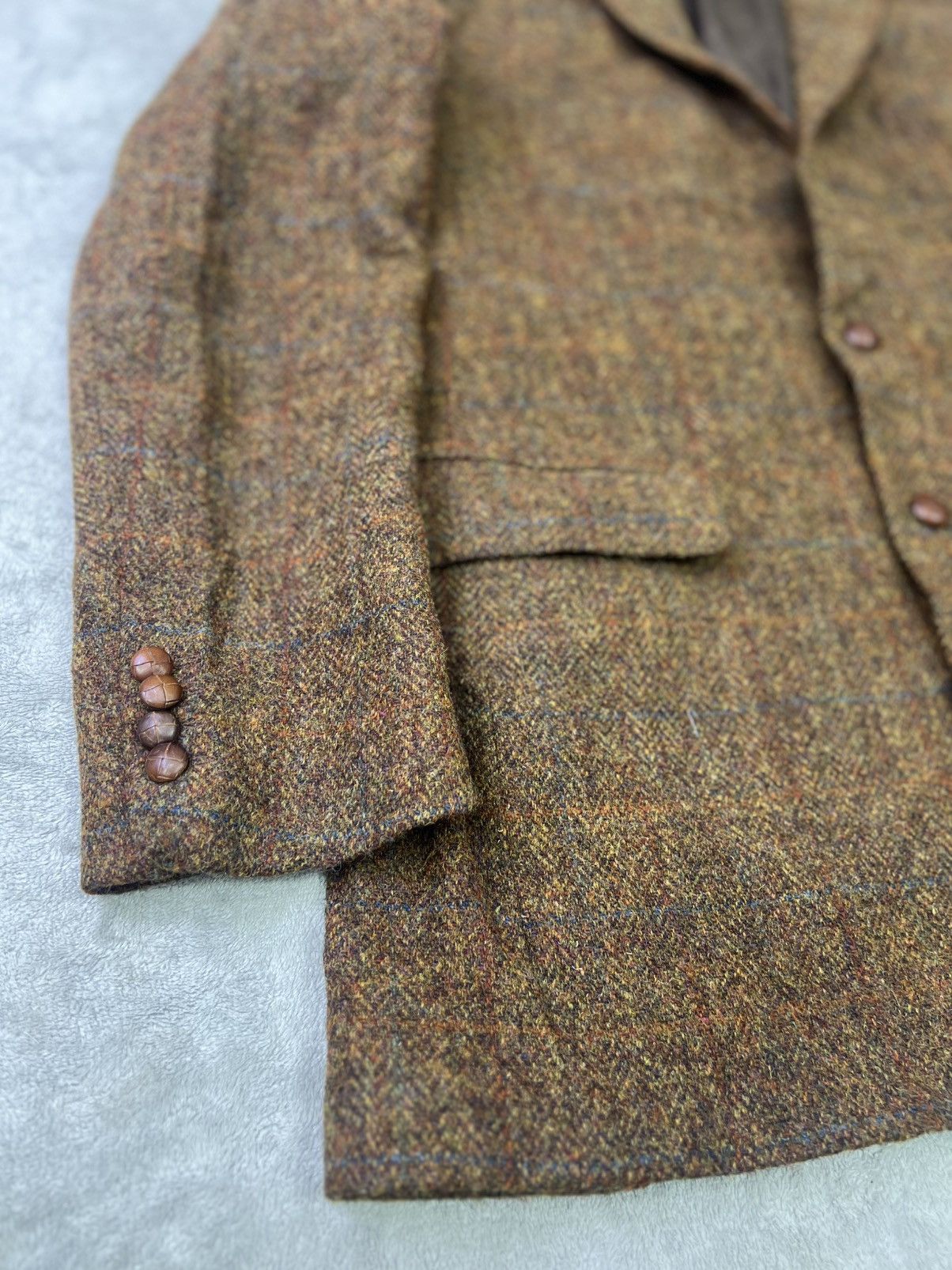 Harris Tweed Vintage Harris Tweed Brown Windowpane Wool Blazer Jacket Men Size 52R - 3 Thumbnail