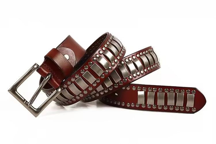 125 cm Chiaki xMaya Genuine Leather Metal Cowhide Rivet Belt