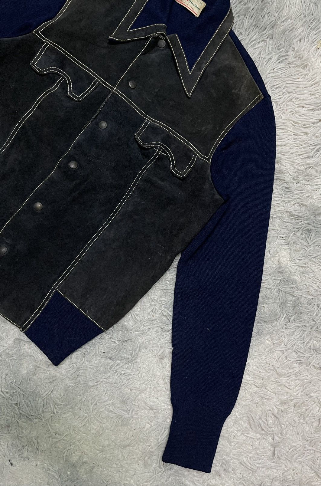 Vintage 70s SMITHS SUEDE LEATHER AND KNITWEAR RARE DESIGN Size US M / EU 48-50 / 2 - 3 Thumbnail