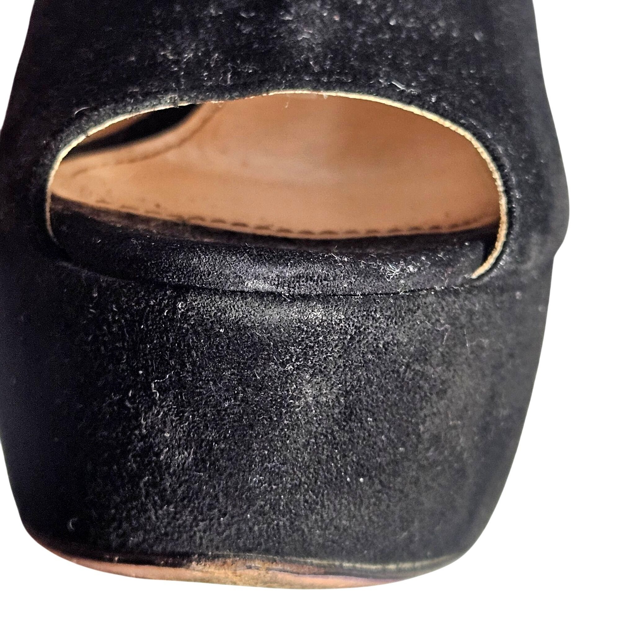 Prada VTG Y2K Prada blk suede peeptoe ankle-strap platform booties Size US 9 / IT 39 - 10 Thumbnail