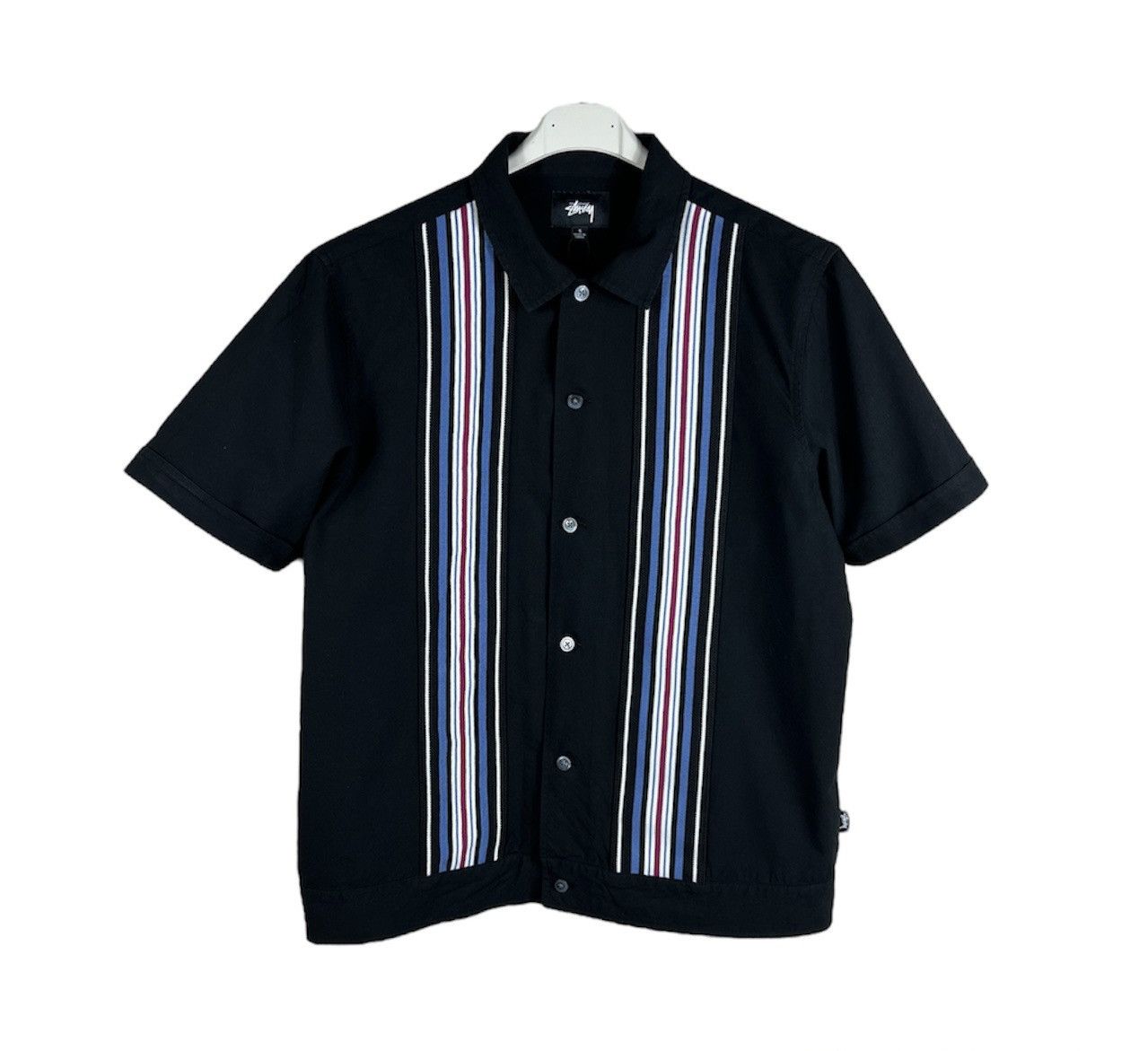 Stussy striped knit panel bowling shirt button up streetwear