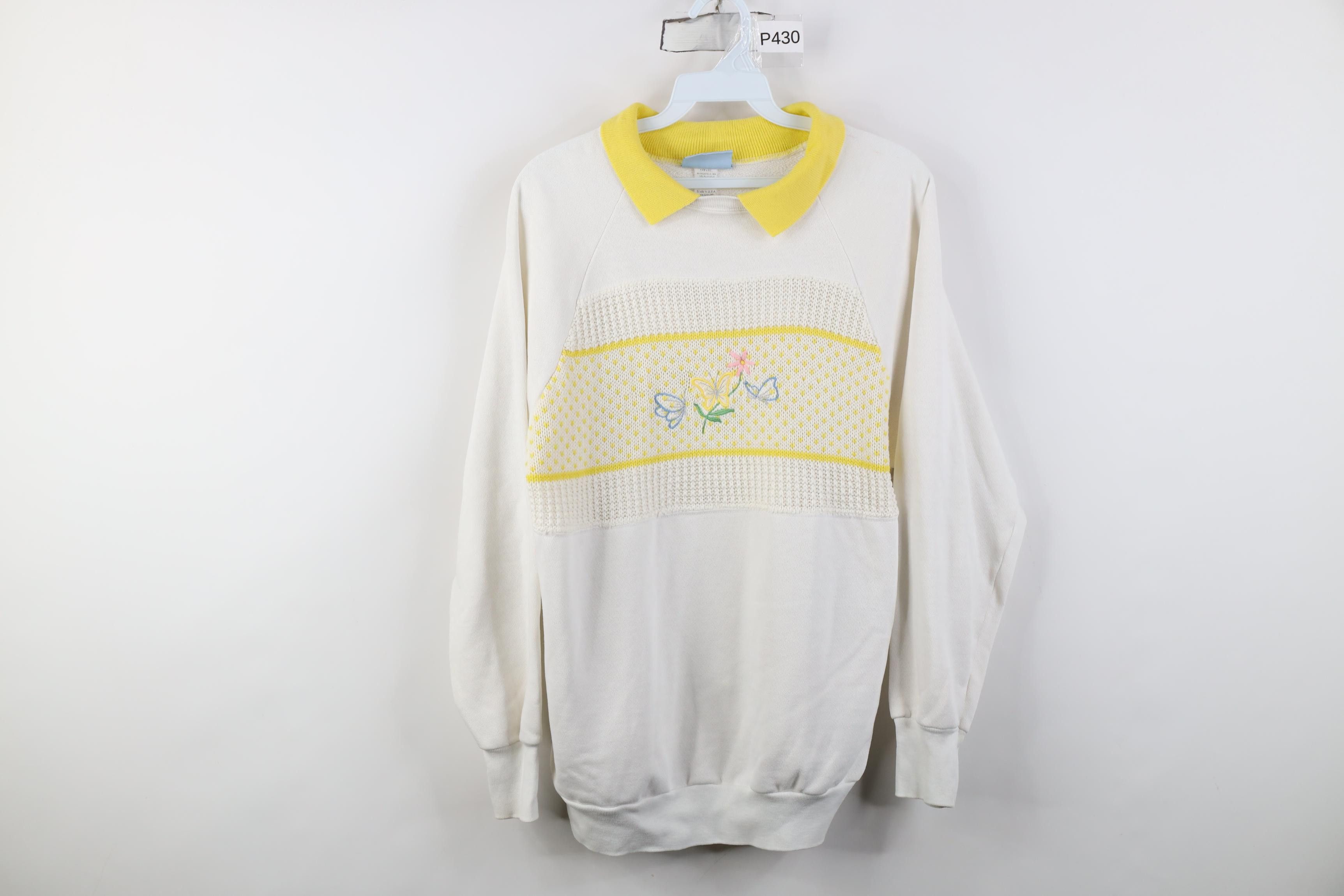 Vintage Vintage 90s Streetwear Butterfly Flower Collared Sweatshirt Size M / US 6-8 / IT 42-44 - 1 Thumbnail