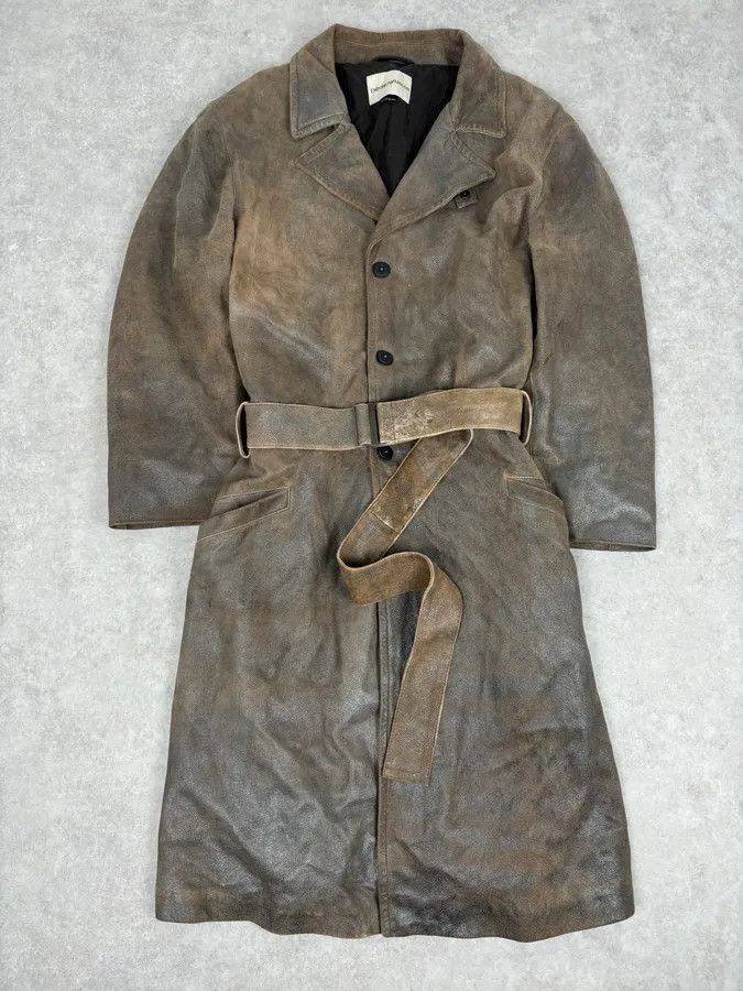 Emporio Armani AW2003 Emporio Armani Brown Eroded Leather Belted Trench Coat Size S / US 4 / IT 40 - 1 Thumbnail