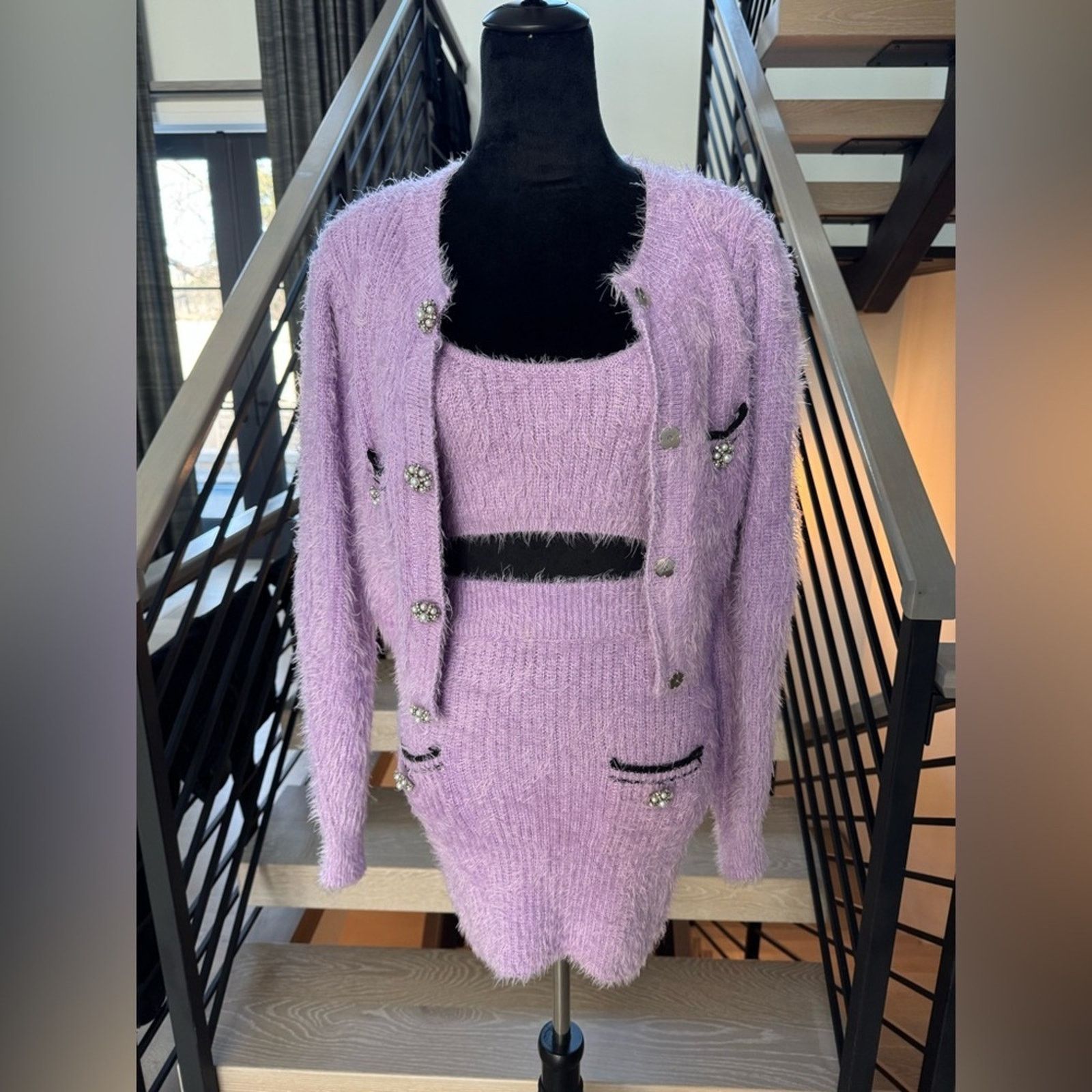 Other Stylish Y2K Vintage Lavender Knit Cardigan and Skirt Set Size S / US 4 / IT 40 - 5 Thumbnail