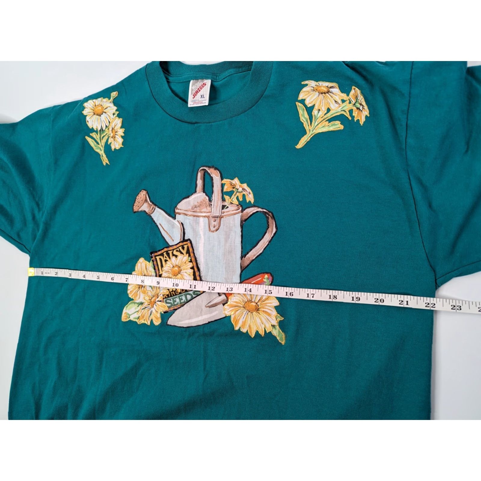 Jerzees VINTAGE Jerzees T-Shirt 90s Teal Mens XL Daisy Kingdom Seeds Flower Design Printed Logo Shirt Size US XL / EU 56 / 4 - 7 Thumbnail