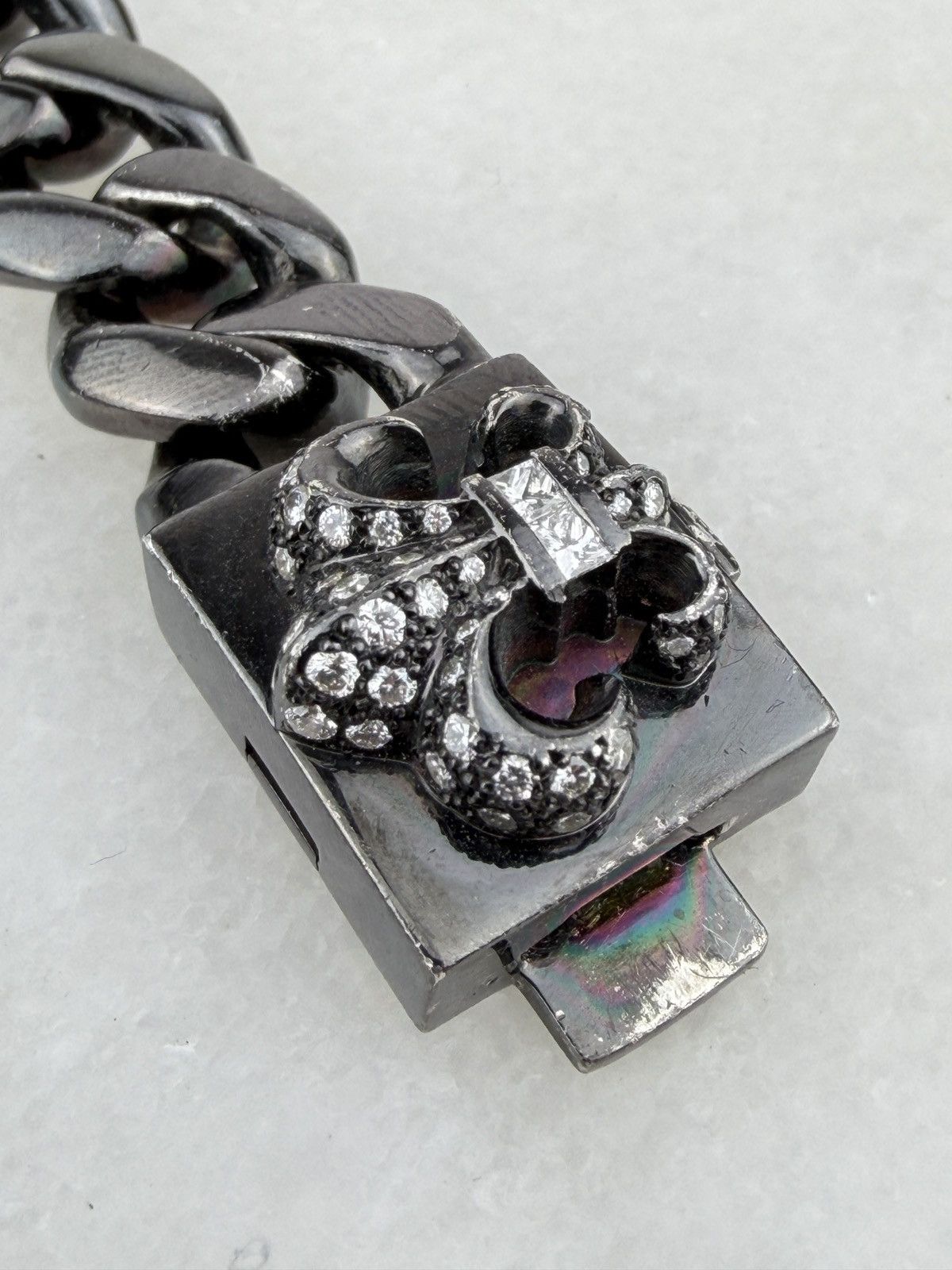 Chrome Hearts RARE CHROME HEARTS BLACK RHODIUM FLEUR BOX ID PAVED DIAMOND Size ONE SIZE - 5 Thumbnail