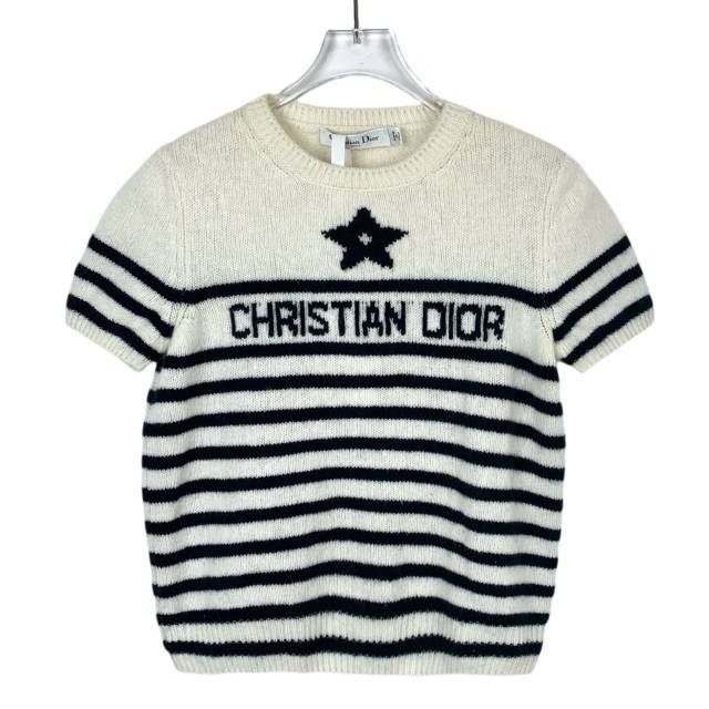 Dior Christian Dior Womens Ivory & Black Striped Wool Short Sleev Size XS / US 0-2 / IT 36-38 - 1 Thumbnail